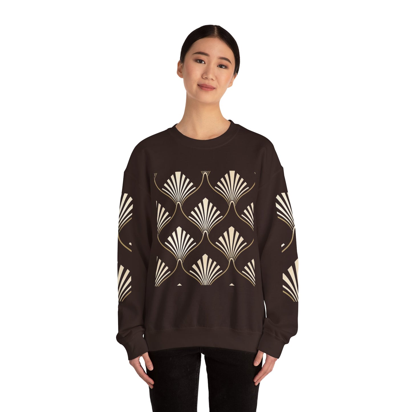 Elegant Gold Fan Pattern Crewneck Sweatshirt