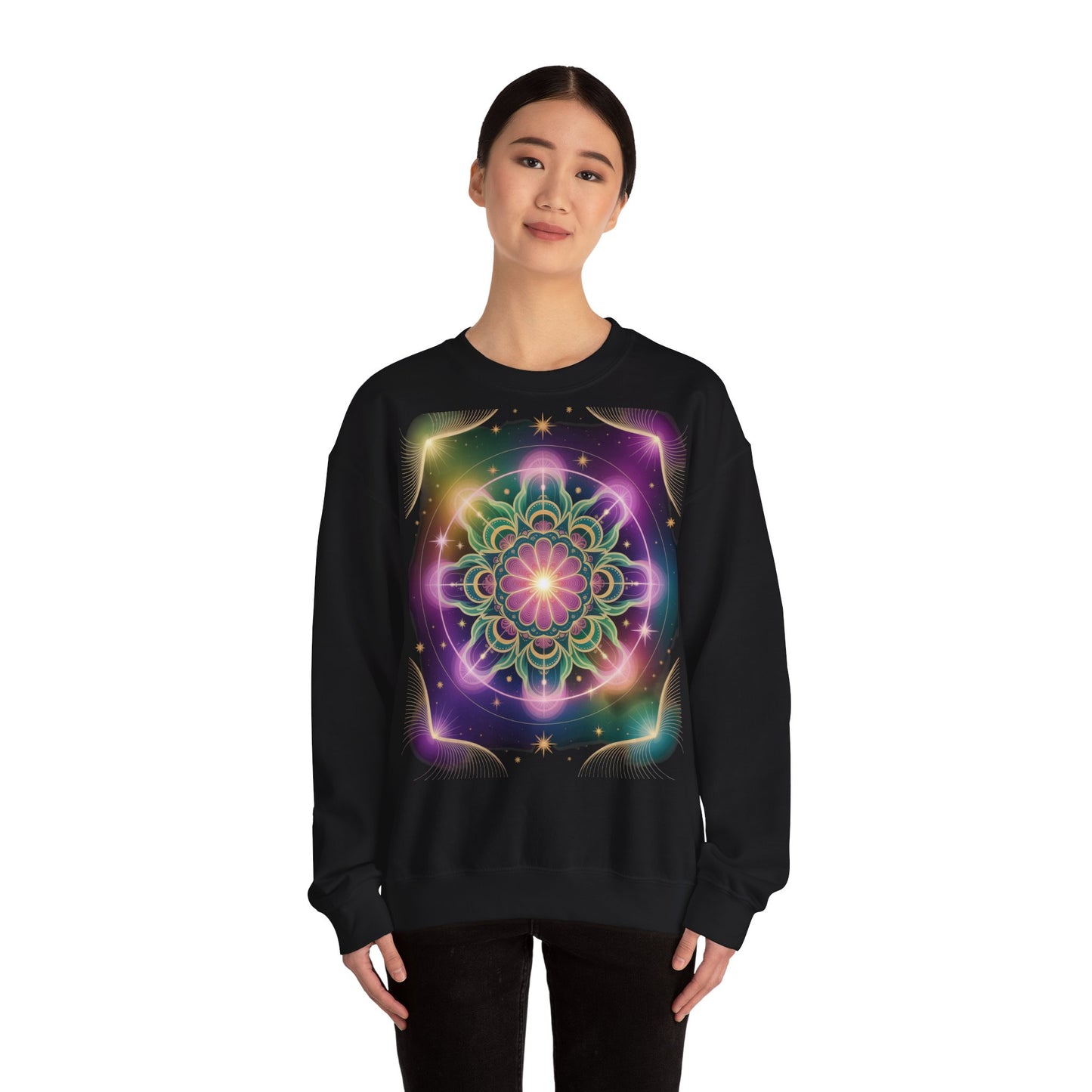 Cosmic Mandala Sweatshirt | Women's Crewneck | Soft Heavy Blend | Ideal for Cozy Nights, Meditation, Festivals, Gifts