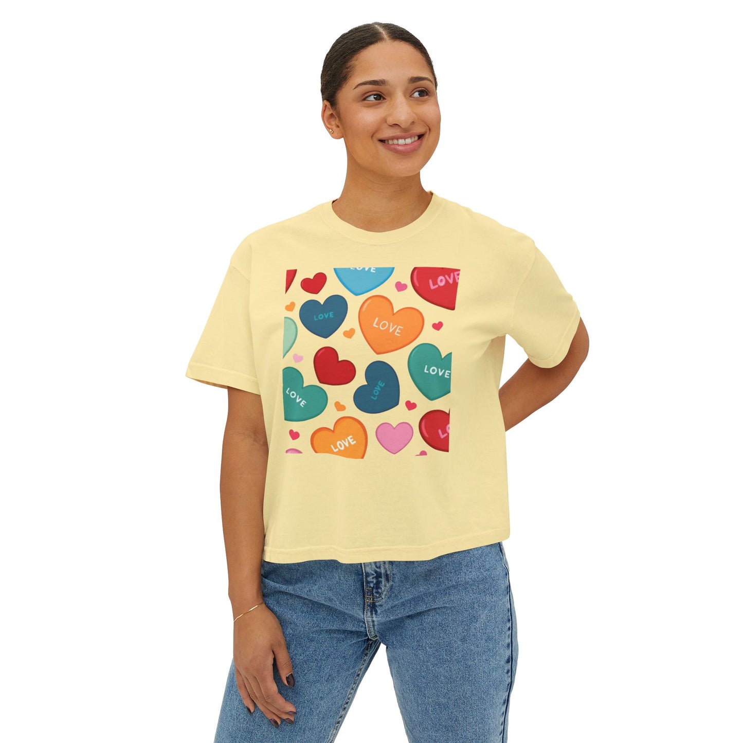 Heart Print Shirt Women's Love Boxy Tee