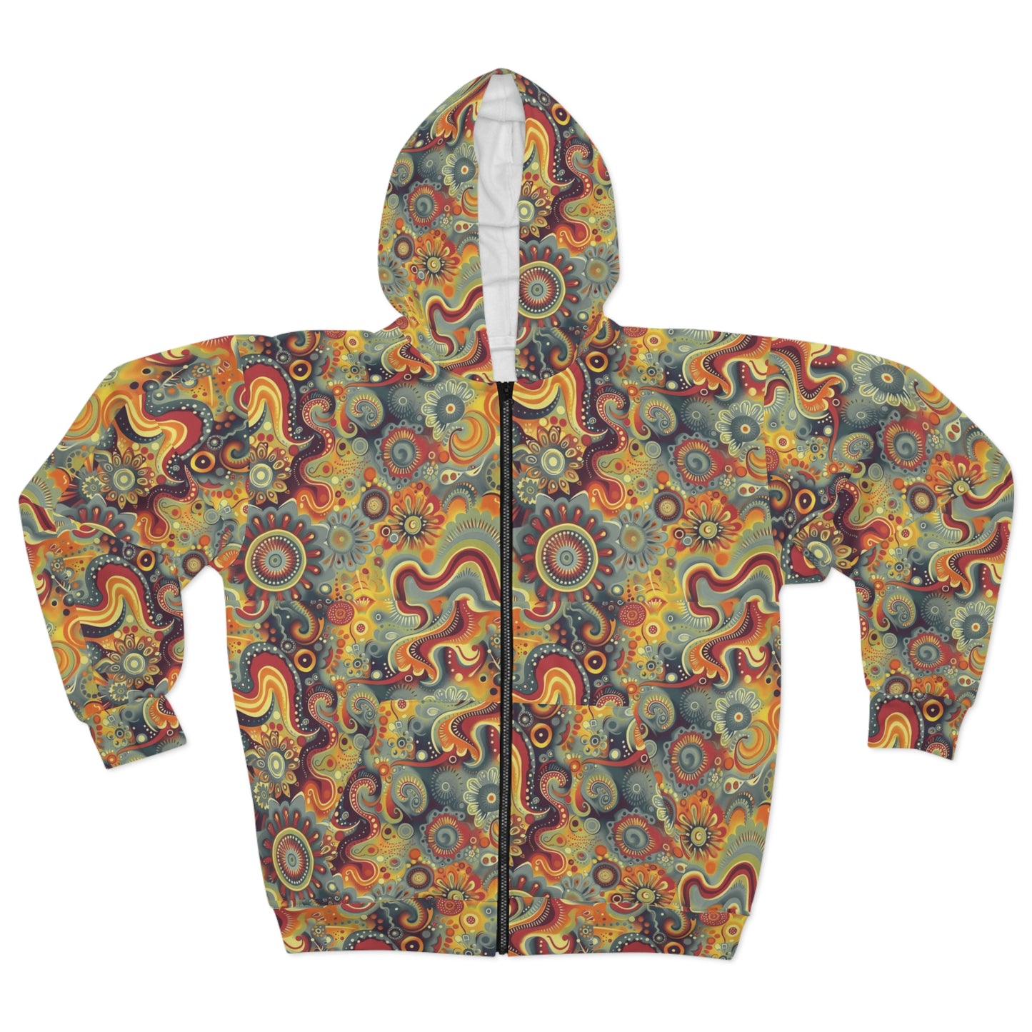 Sudadera con capucha y cremallera de estilo bohemio y colorido: perfecta para festivales y días de relax