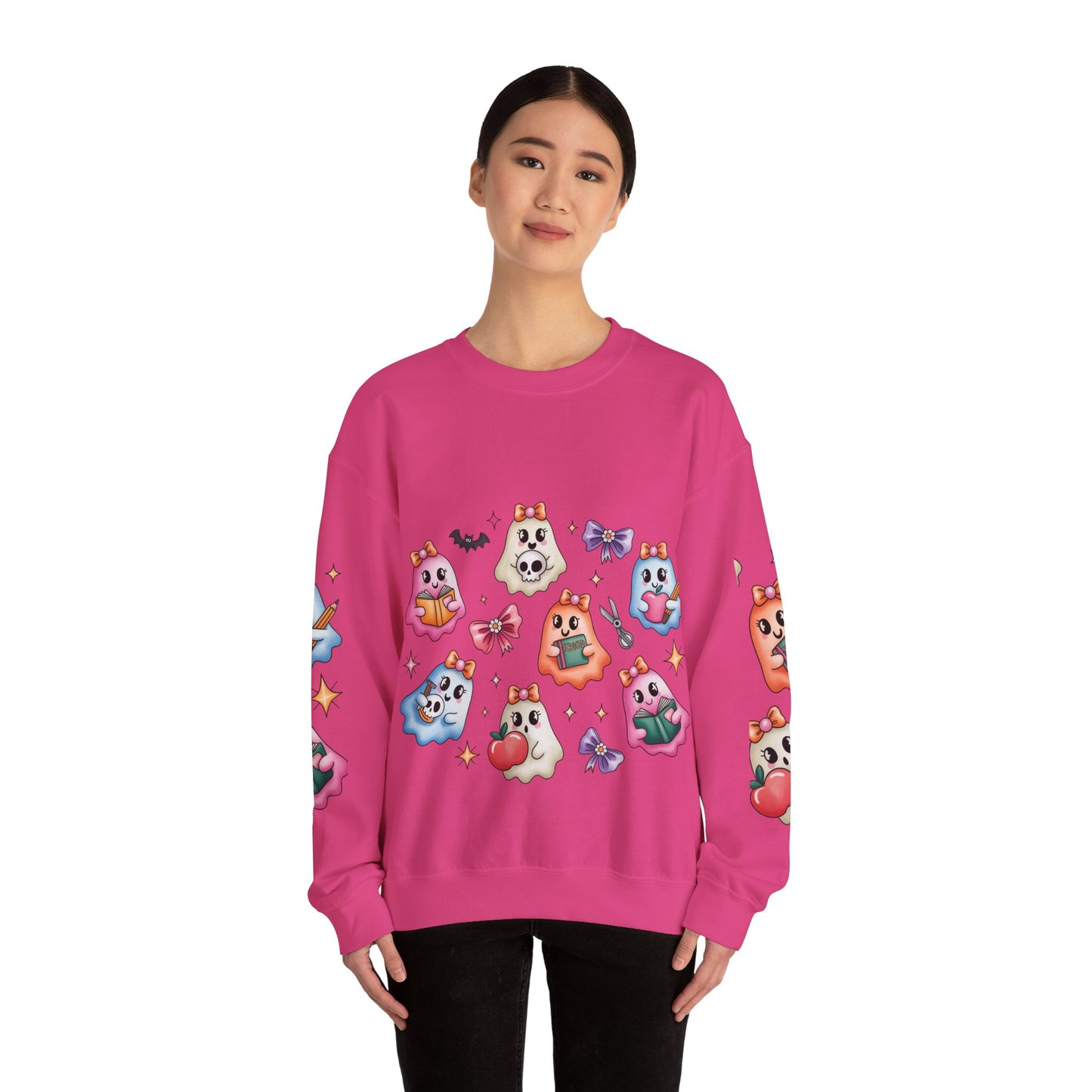 Cute Ghosts Women Crewneck Sweatshirt, Cozy Halloween Apparel, Spooky Season Outfit, Gift for Ghost Lovers, Funny Sweatshirt for Fall