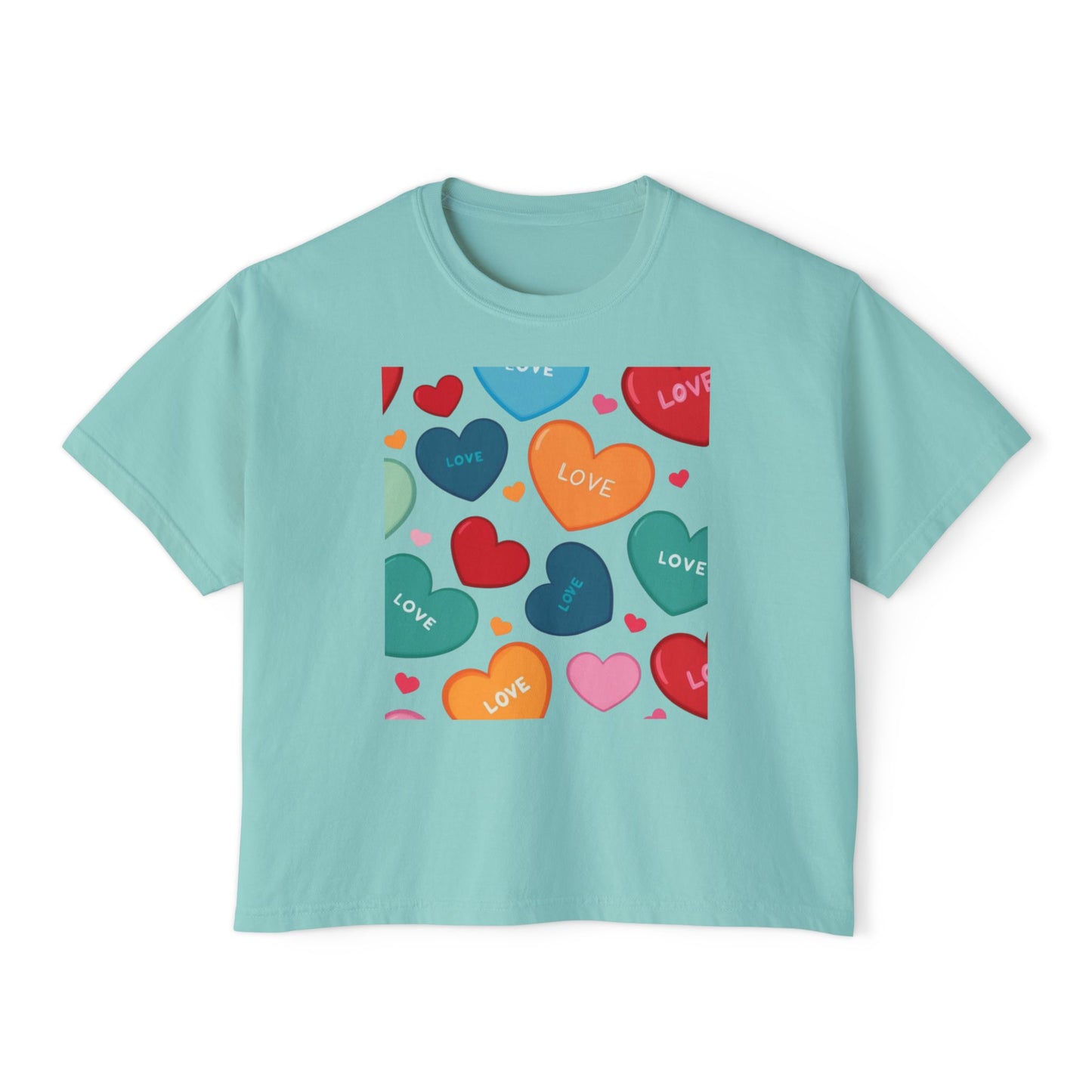 Heart Print Shirt Women's Love Boxy Tee