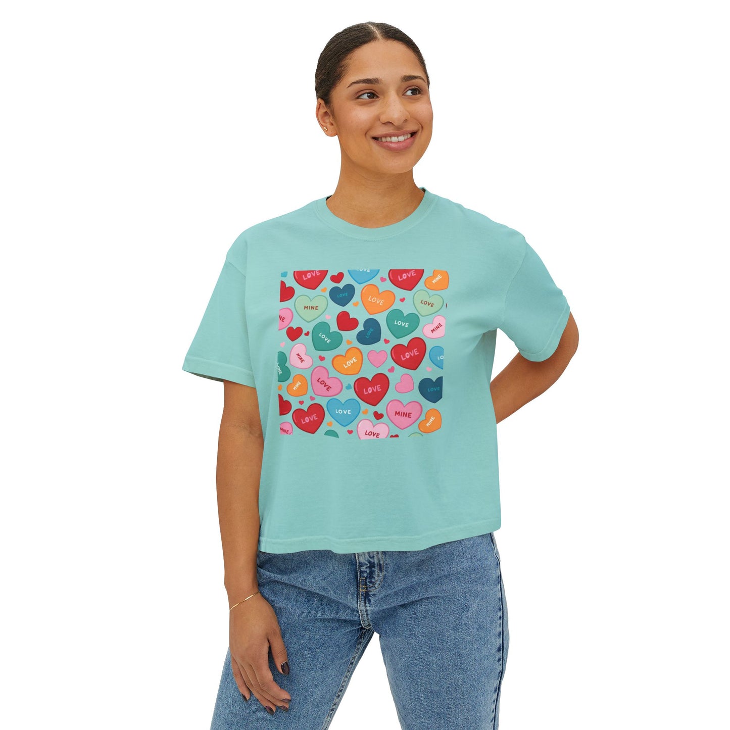 Women's Love Boxy Tee - Heart Print Shirt