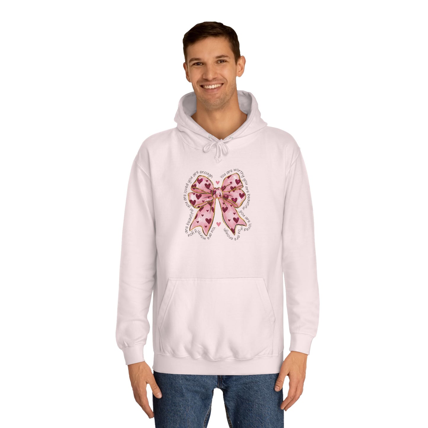 Cute Pink Bow College Hoodie - Stylish & Comfy