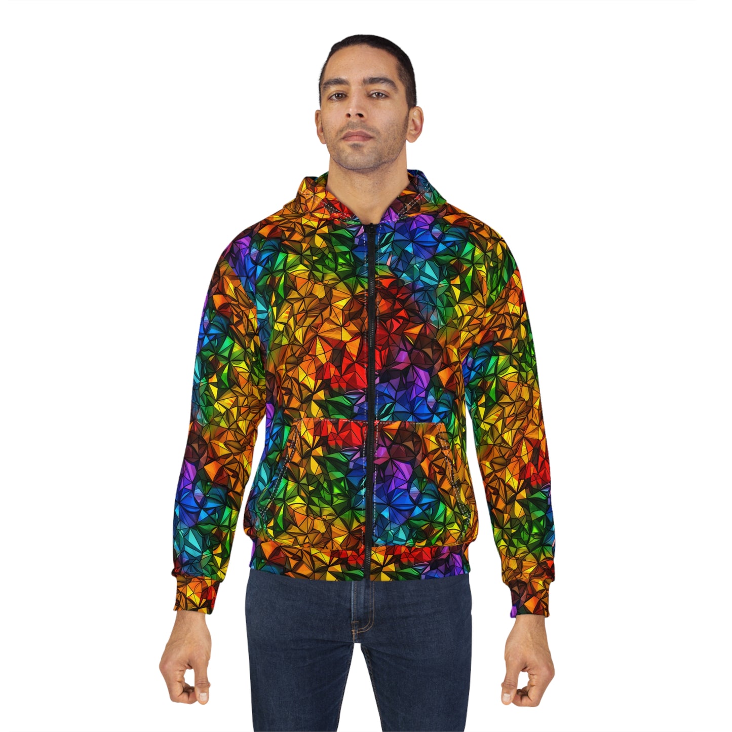 Vibrant Geometric Zip Hoodie - Colorful Abstract Design
