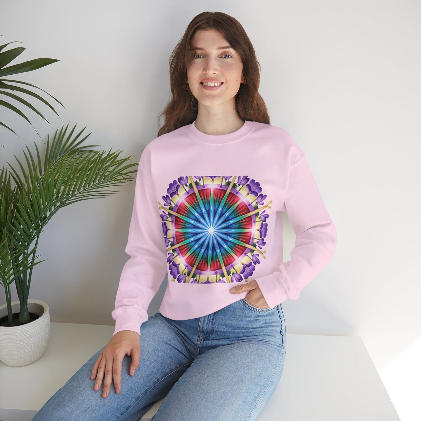 Vibrant Floral Mandala Crewneck Sweatshirt | Cozy Apparel, Stylish Gift, Casual Wear, Everyday Comfort, Botanical Design