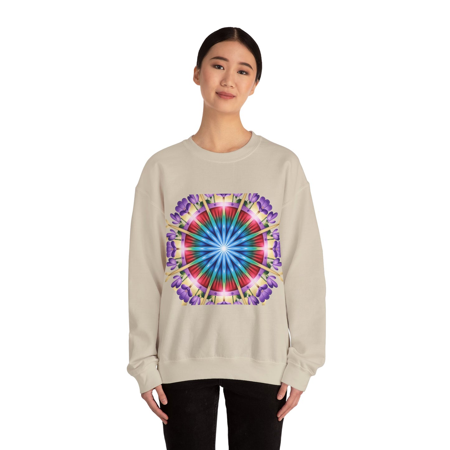 Vibrant Floral Mandala Crewneck Sweatshirt | Cozy Apparel, Stylish Gift, Casual Wear, Everyday Comfort, Botanical Design