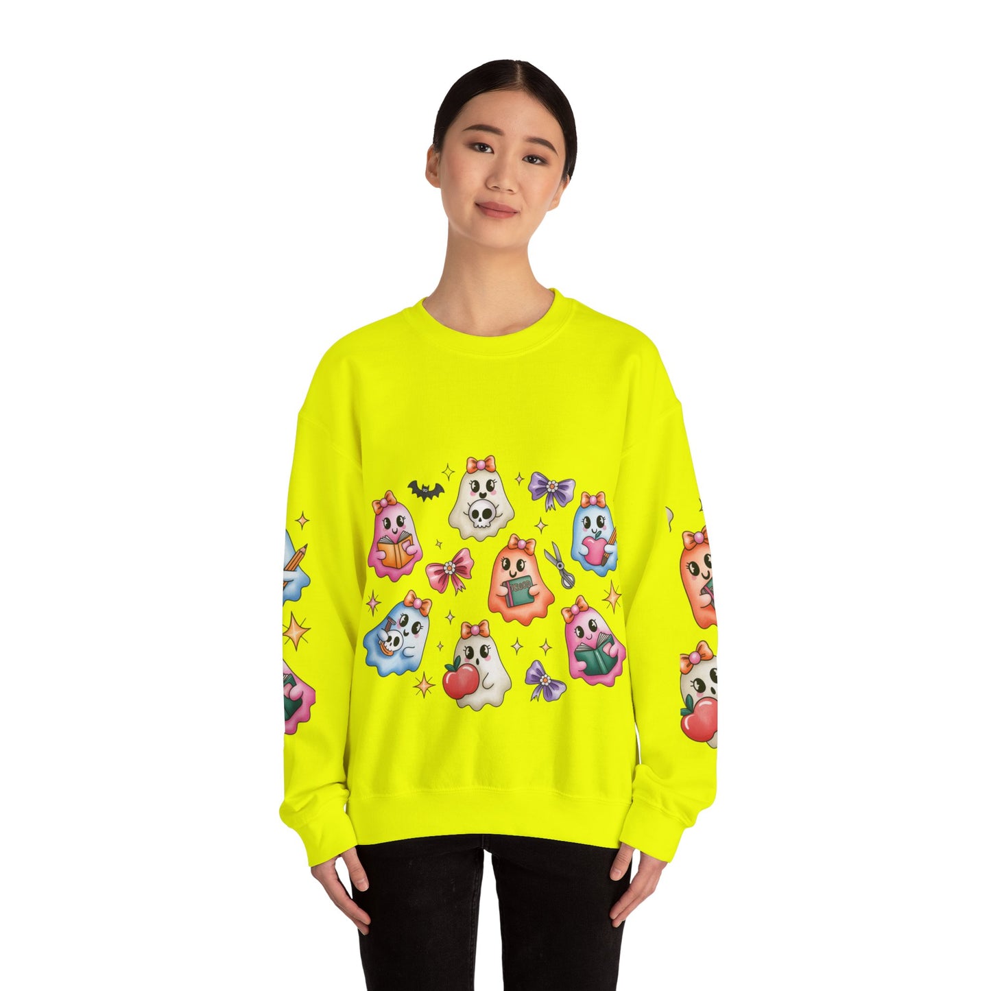 Cute Ghosts Women Crewneck Sweatshirt, Cozy Halloween Apparel, Spooky Season Outfit, Gift for Ghost Lovers, Funny Sweatshirt for Fall