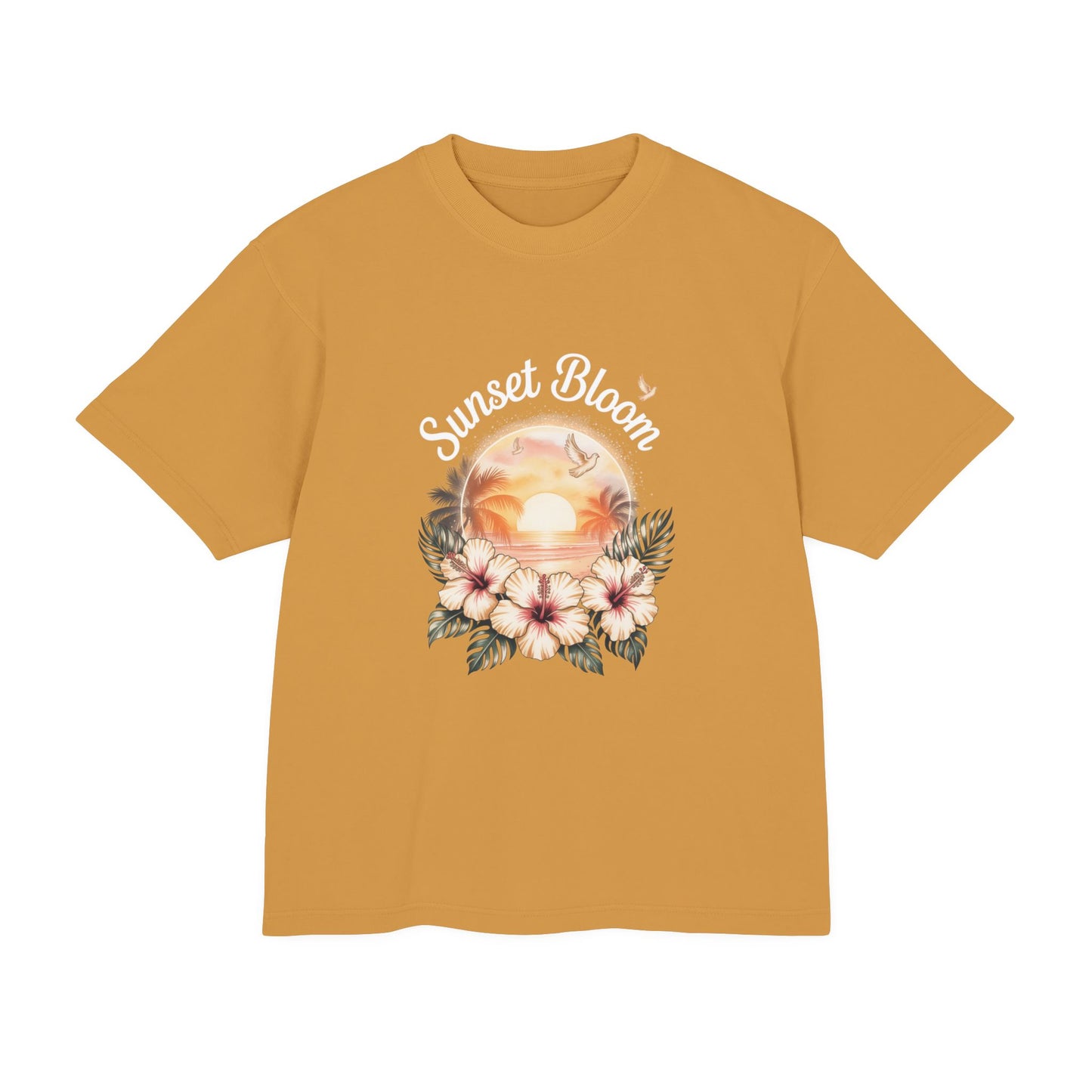 Sunset Bloom Heavy Tee | Soft Urban T-Shirt, Summer Outfit, Floral Graphic Tee, Beachwear, Gift for Her