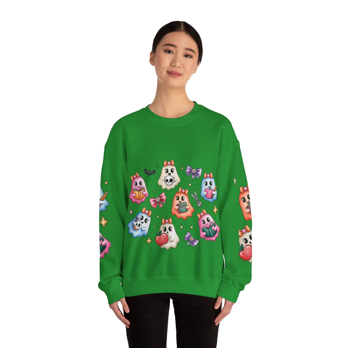 Cute Ghosts Women Crewneck Sweatshirt, Cozy Halloween Apparel, Spooky Season Outfit, Gift for Ghost Lovers, Funny Sweatshirt for Fall