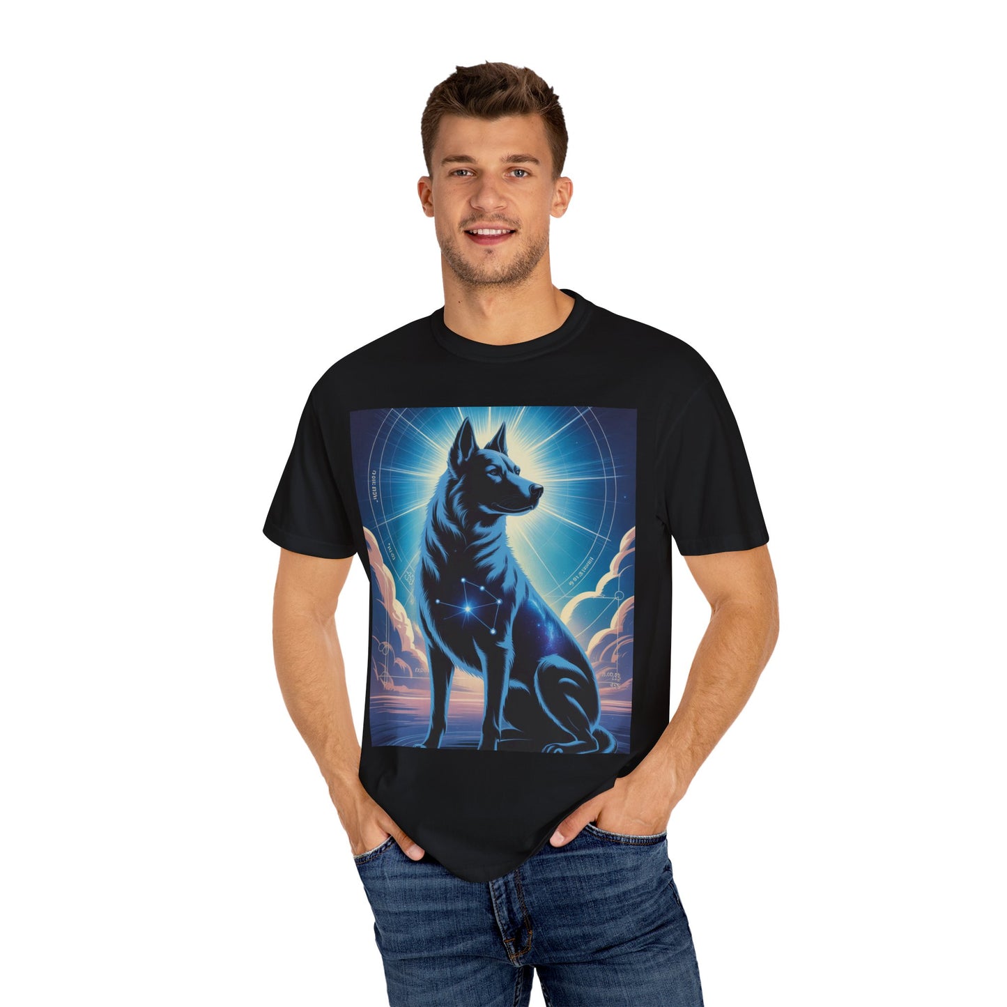 Cosmic Canine Men's T-shirt | Starry Dog Graphic Tee, Animal Lover Gift, Soft Cotton Top, Casual Wear, Unique Pet Shirt