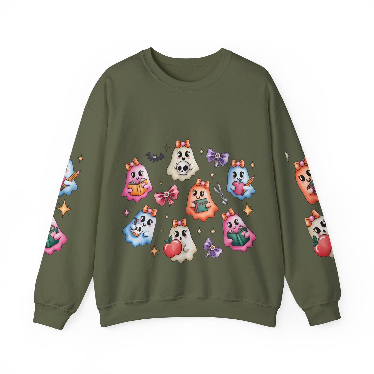 Cute Ghosts Women Crewneck Sweatshirt, Cozy Halloween Apparel, Spooky Season Outfit, Gift for Ghost Lovers, Funny Sweatshirt for Fall