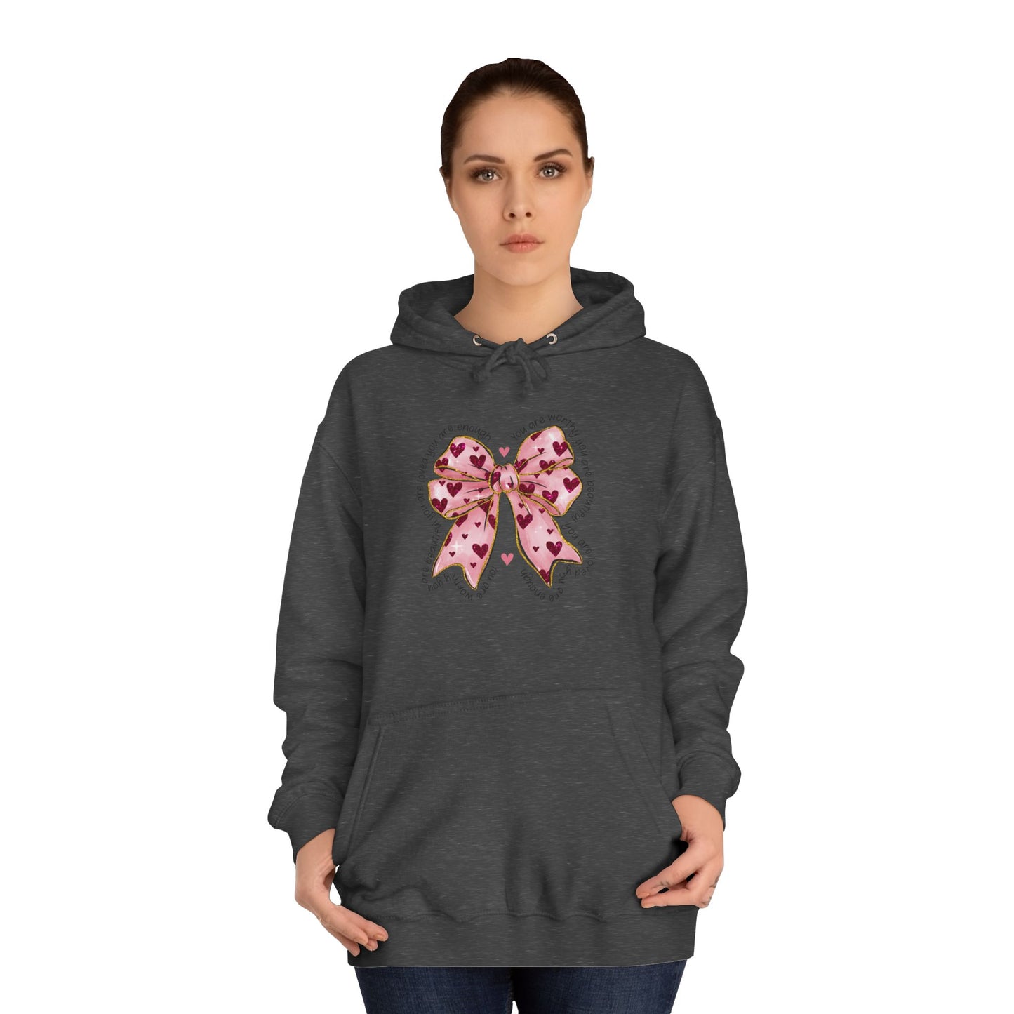 Cute Pink Bow College Hoodie - Stylish & Comfy