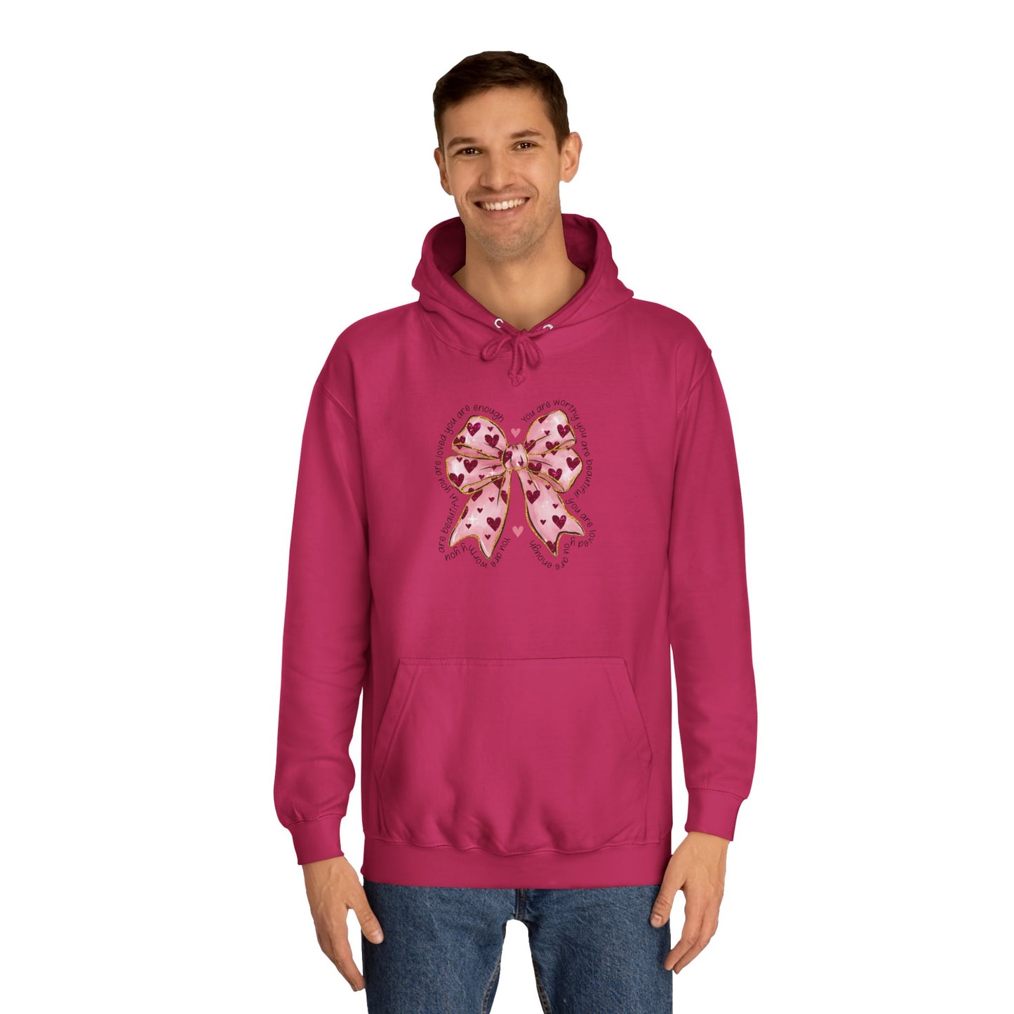 Cute Pink Bow College Hoodie - Stylish & Comfy