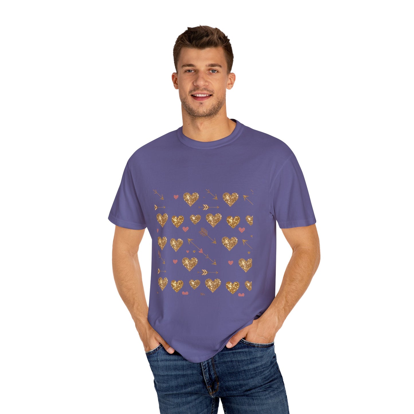 Gold Heart Pattern Women T-Shirt - Perfect for Everyday Love