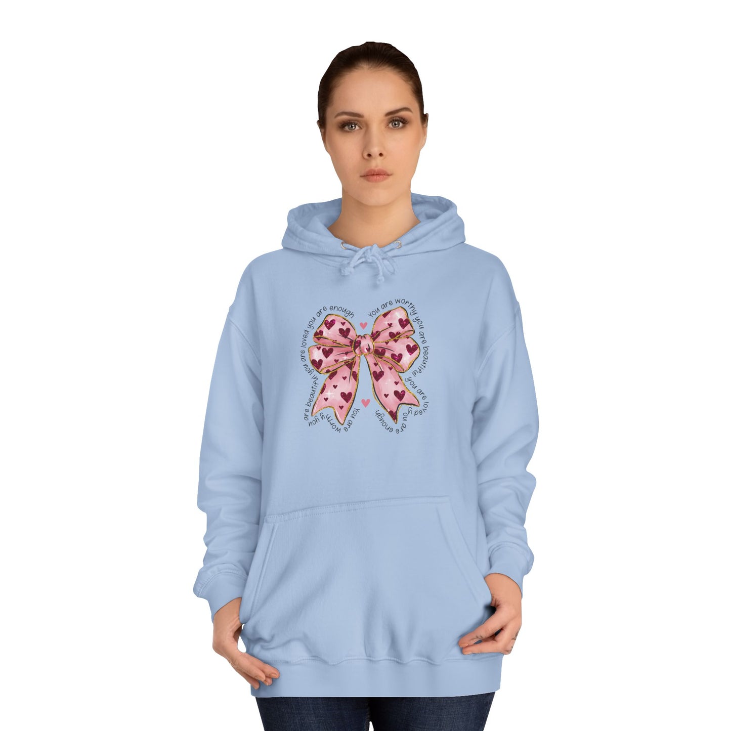Cute Pink Bow College Hoodie - Stylish & Comfy
