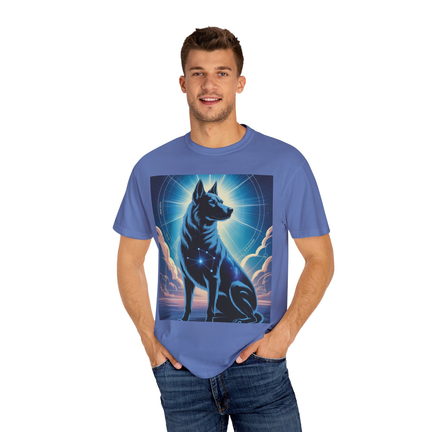 Cosmic Canine Men's T-shirt | Starry Dog Graphic Tee, Animal Lover Gift, Soft Cotton Top, Casual Wear, Unique Pet Shirt
