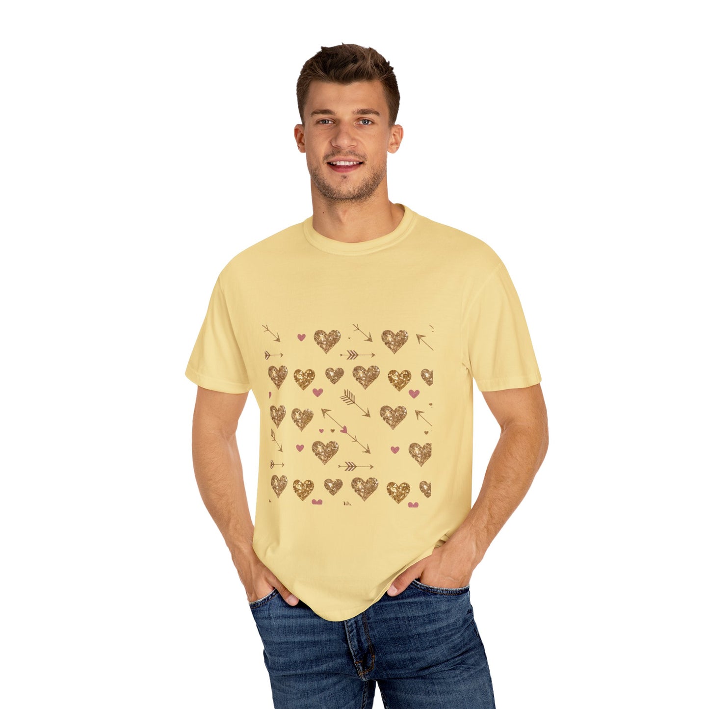 Gold Heart Pattern Women T-Shirt - Perfect for Everyday Love