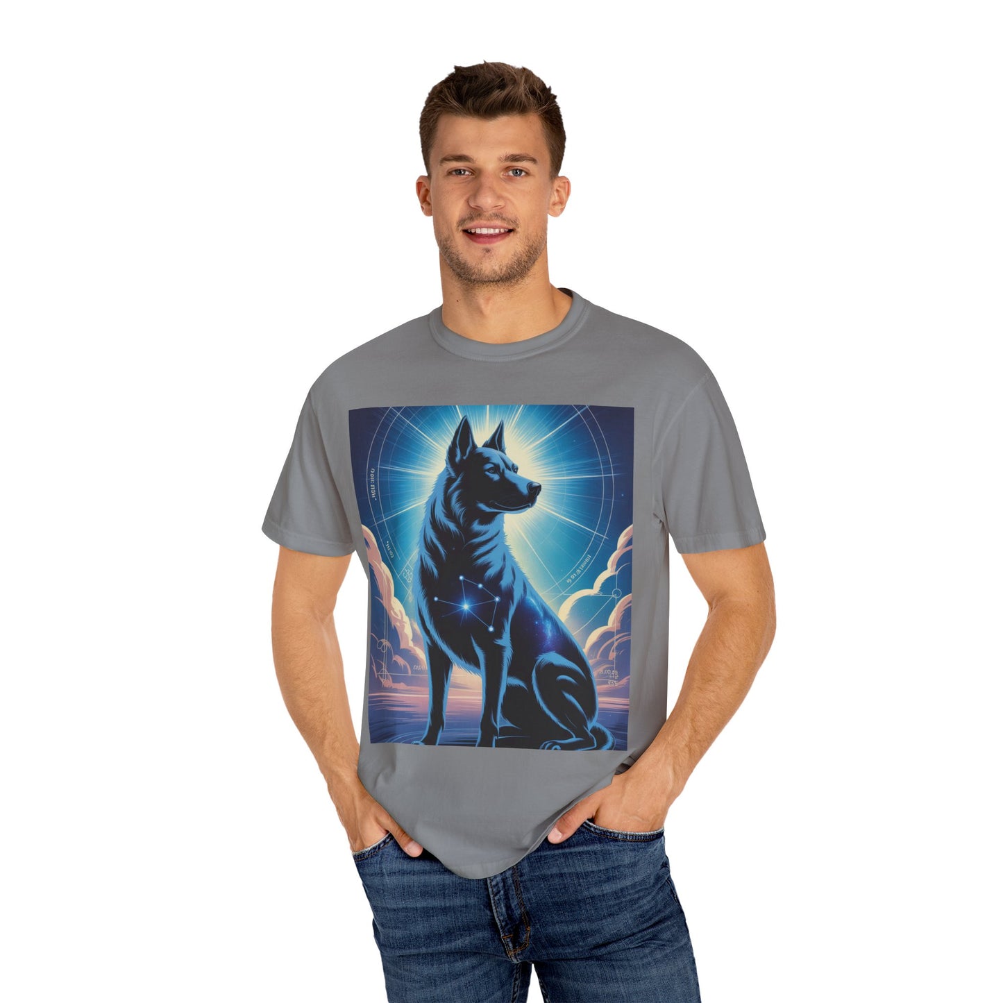 Cosmic Canine Men's T-shirt | Starry Dog Graphic Tee, Animal Lover Gift, Soft Cotton Top, Casual Wear, Unique Pet Shirt
