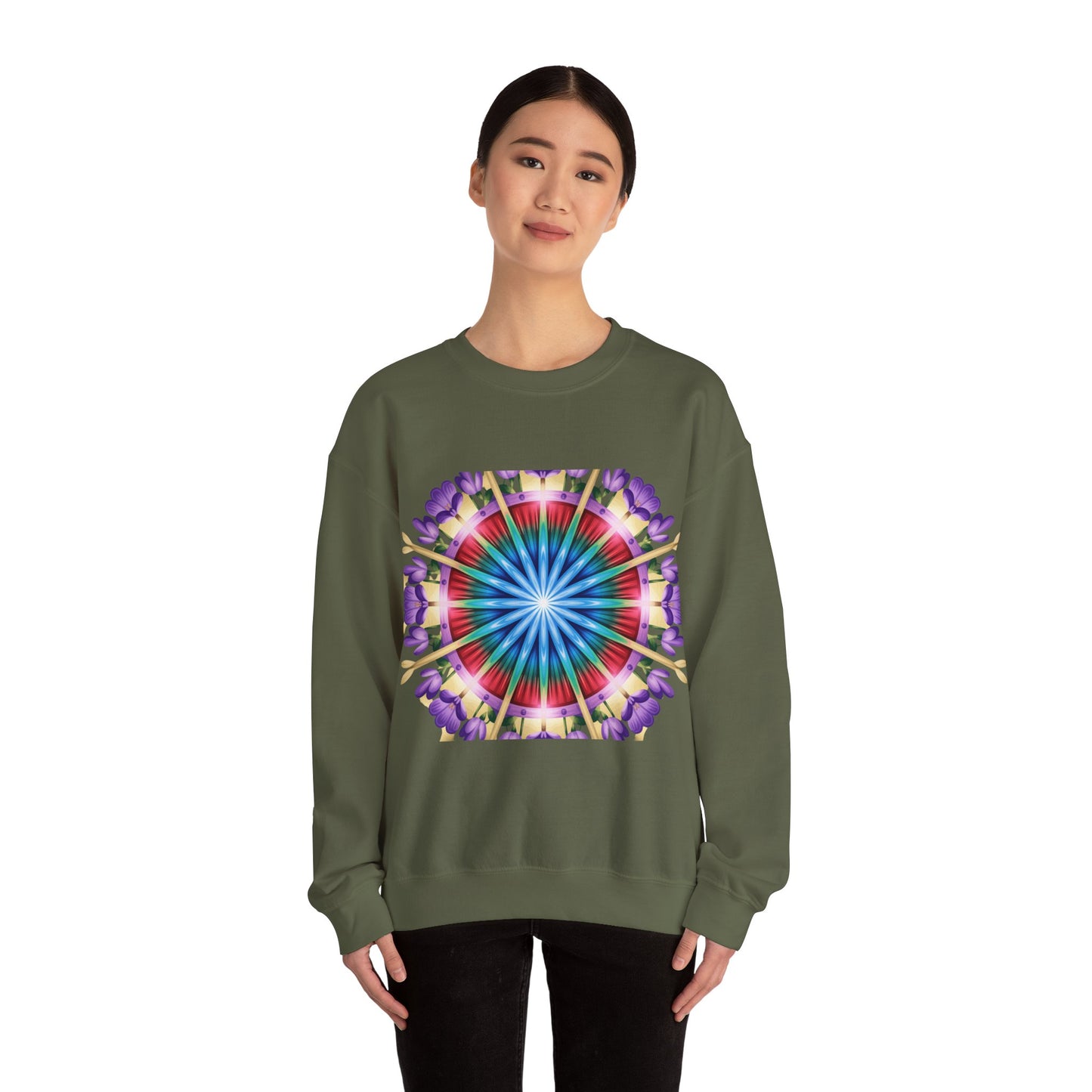 Vibrant Floral Mandala Crewneck Sweatshirt | Cozy Apparel, Stylish Gift, Casual Wear, Everyday Comfort, Botanical Design