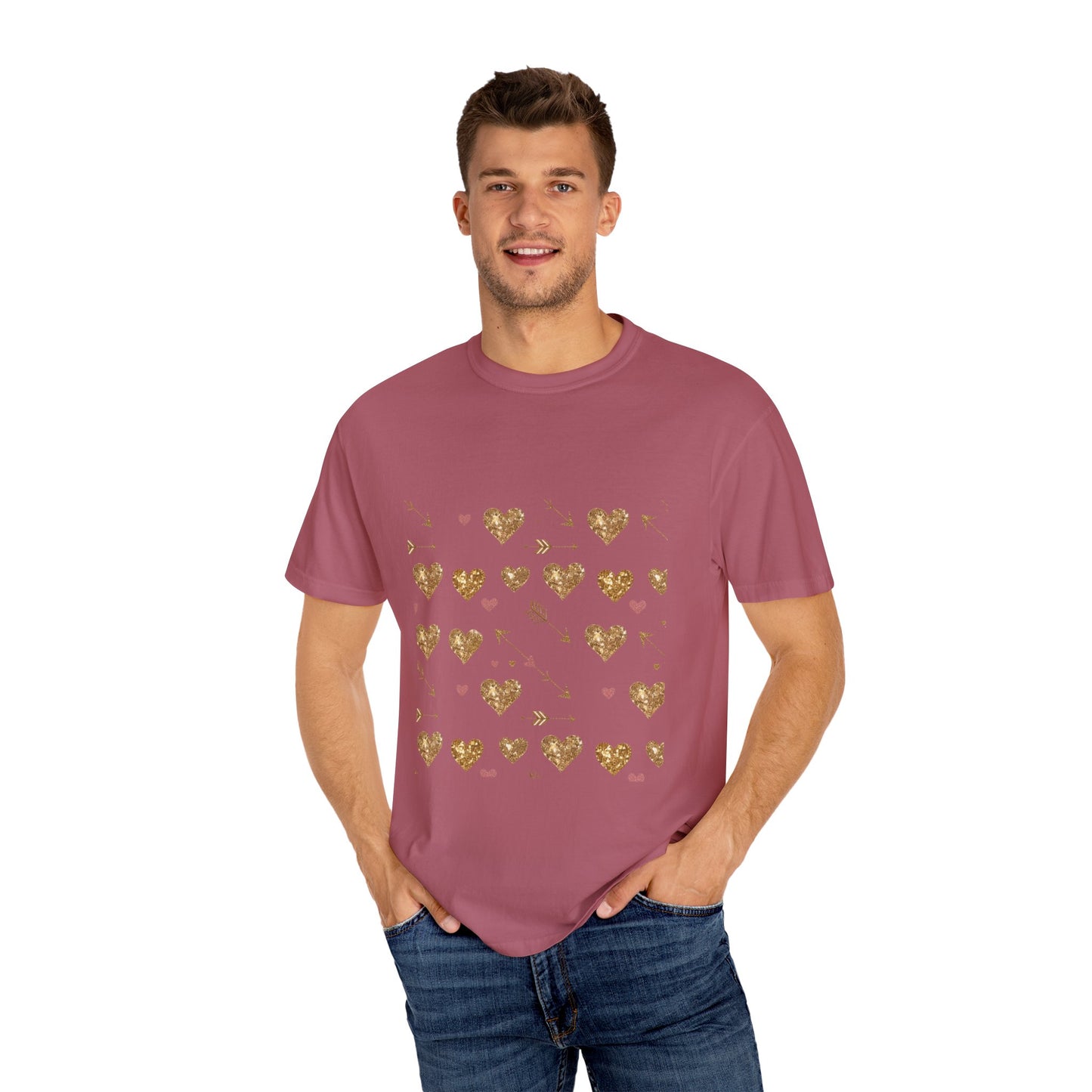 Gold Heart Pattern Women T-Shirt - Perfect for Everyday Love