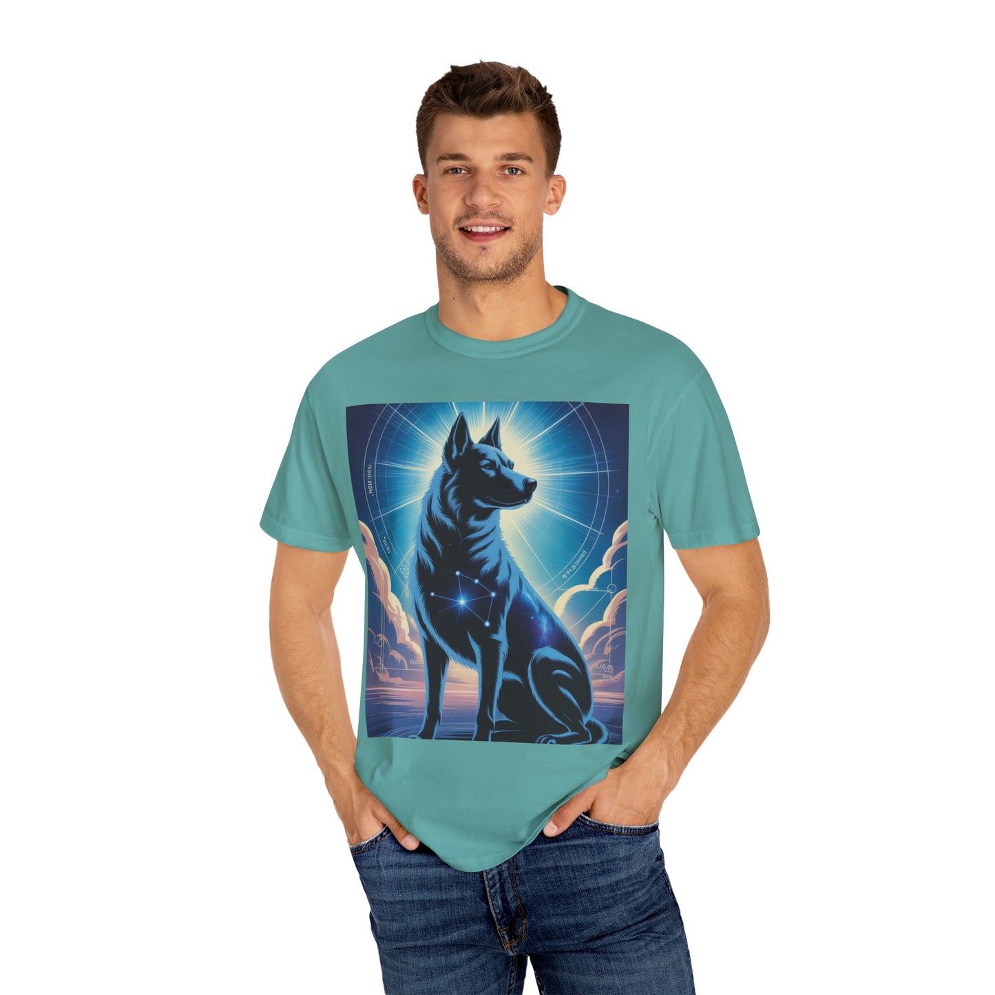 Cosmic Canine Men's T-shirt | Starry Dog Graphic Tee, Animal Lover Gift, Soft Cotton Top, Casual Wear, Unique Pet Shirt