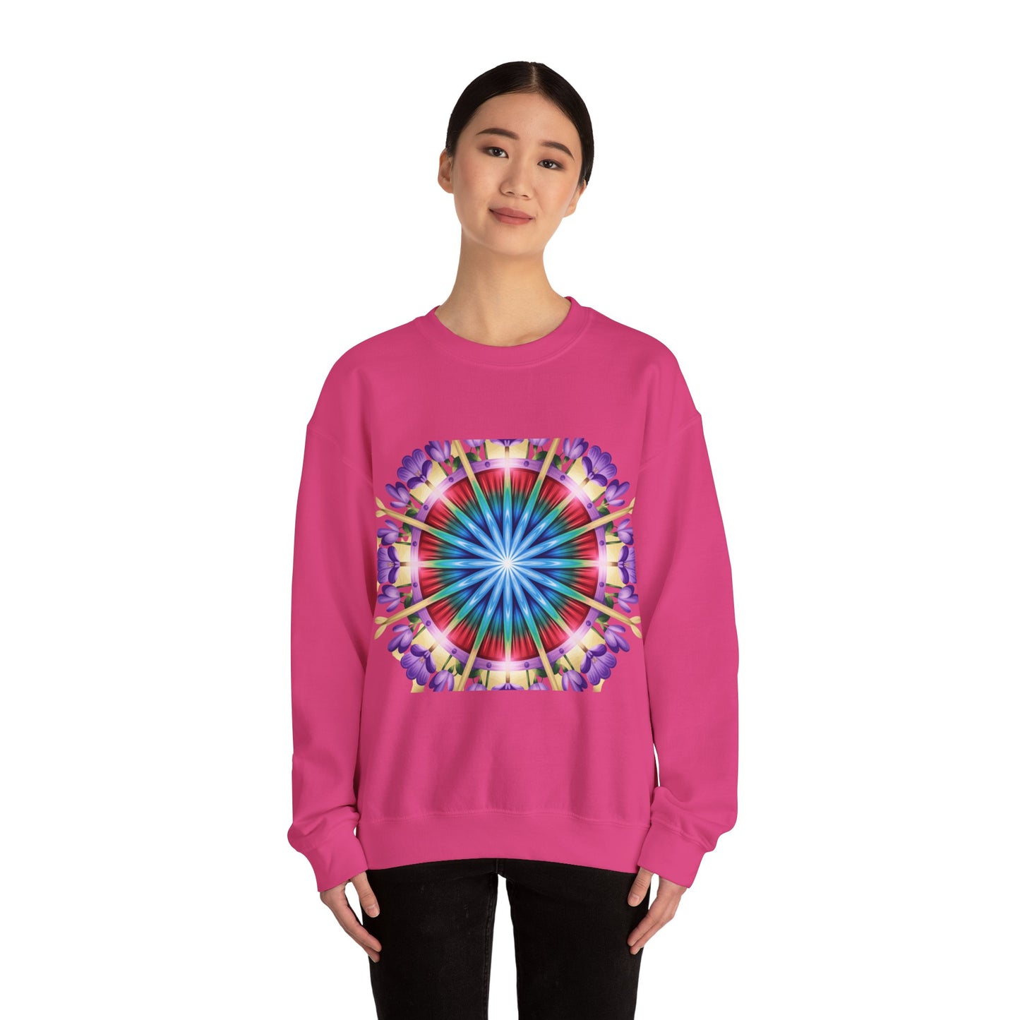 Vibrant Floral Mandala Crewneck Sweatshirt | Cozy Apparel, Stylish Gift, Casual Wear, Everyday Comfort, Botanical Design