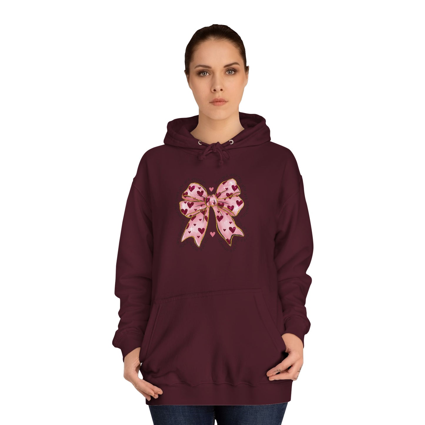 Cute Pink Bow College Hoodie - Stylish & Comfy