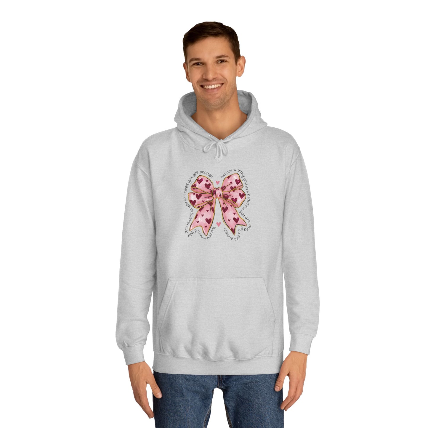 Cute Pink Bow College Hoodie - Stylish & Comfy
