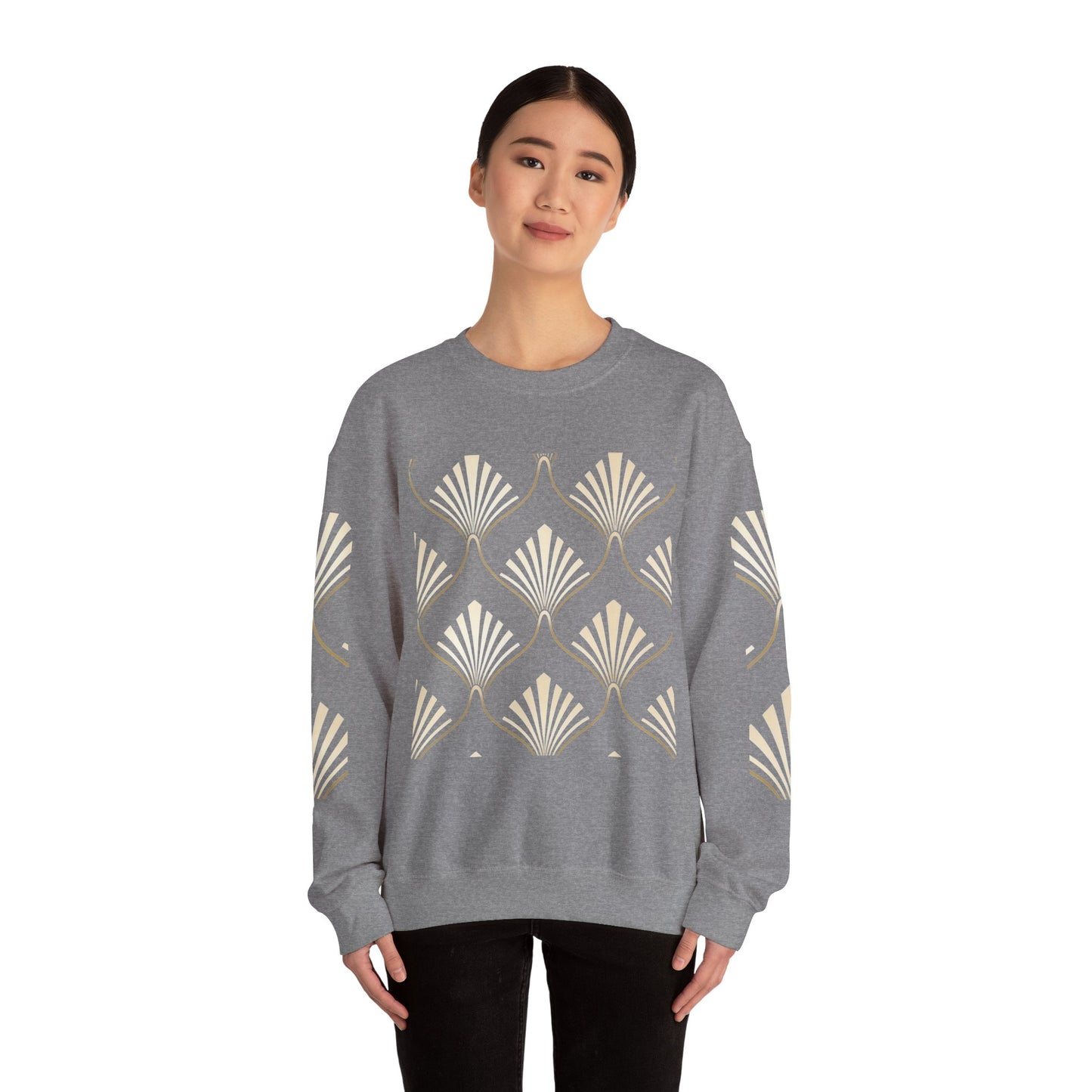 Elegant Gold Fan Pattern Crewneck Sweatshirt