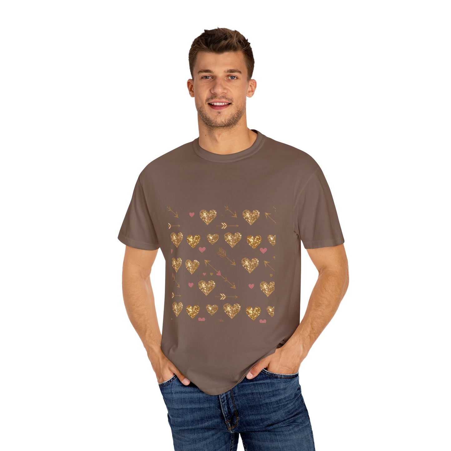 Gold Heart Pattern Women T-Shirt - Perfect for Everyday Love