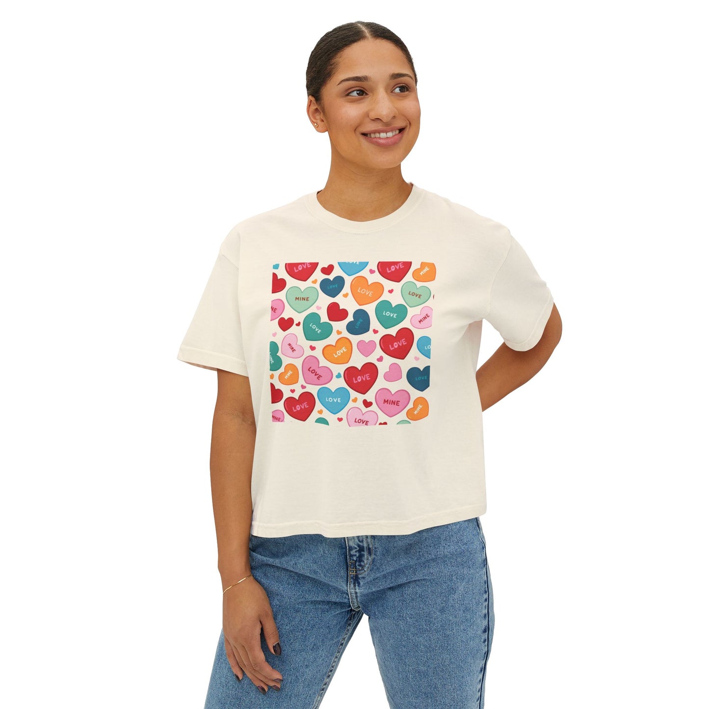 Women's Love Boxy Tee - Heart Print Shirt