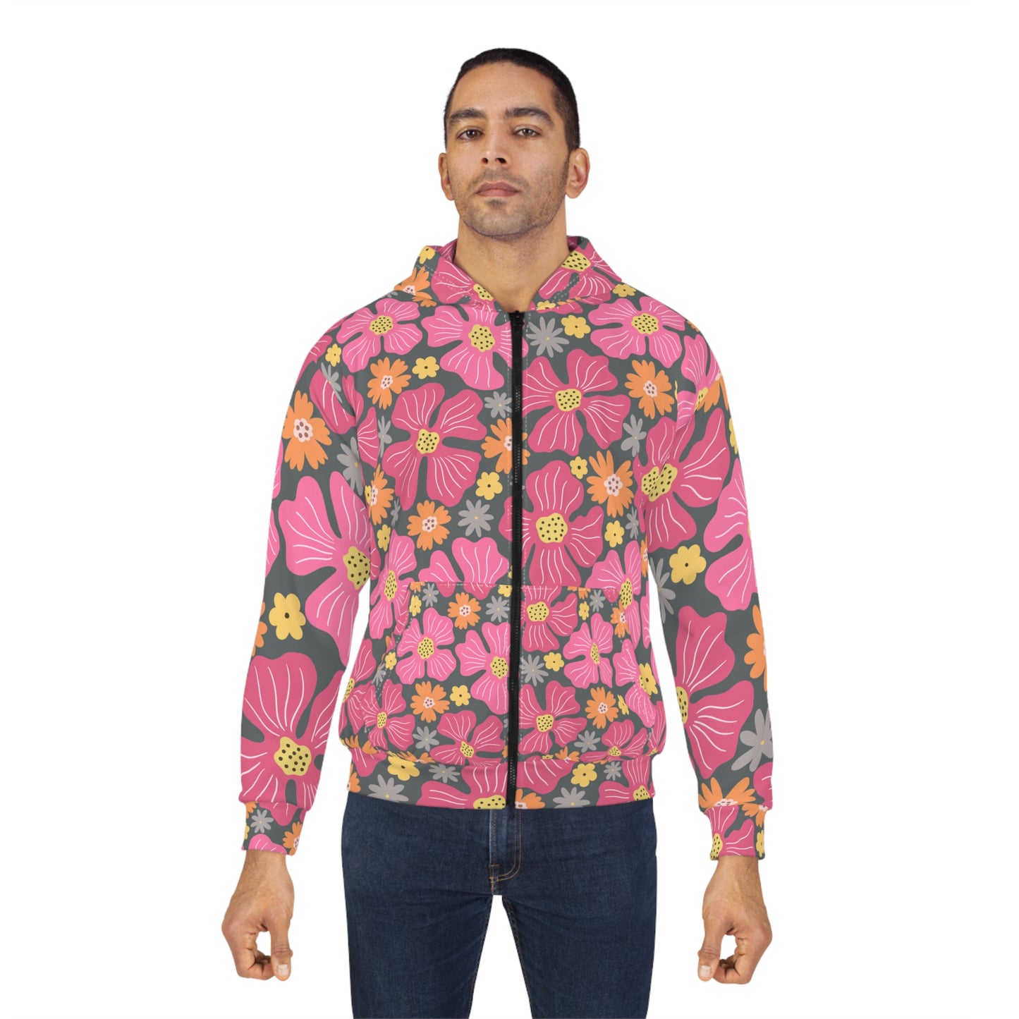 Floral Zip Hoodie - Colorful Botanical Design for Cozy Days
