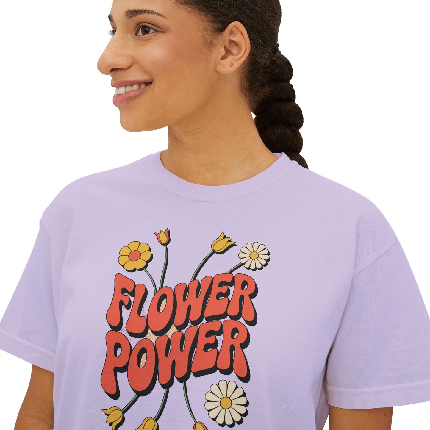 Flower Power Women's Boxy Tee, Vintage Inspired Top, Casual Streetwear, Boho Style Shirt, Perfect for Festivals, Everyday Wear