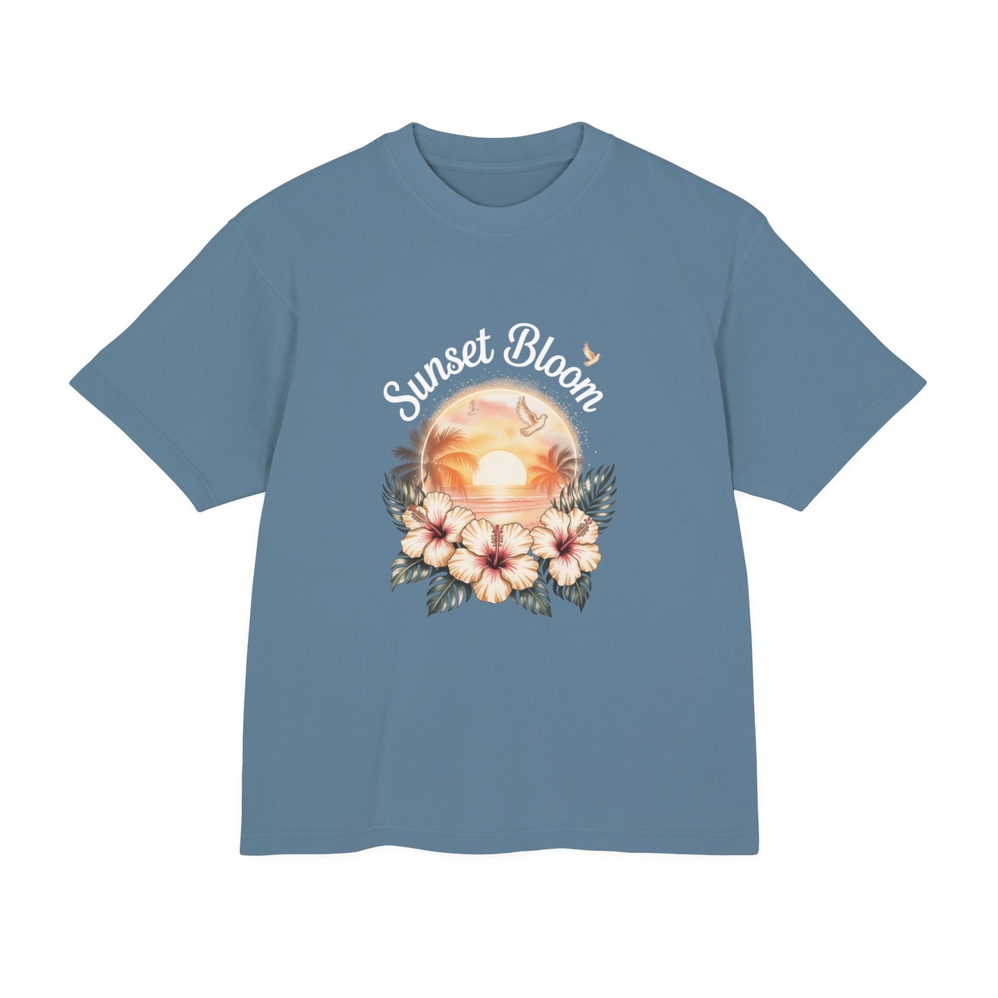 Sunset Bloom Heavy Tee | Soft Urban T-Shirt, Summer Outfit, Floral Graphic Tee, Beachwear, Gift for Her