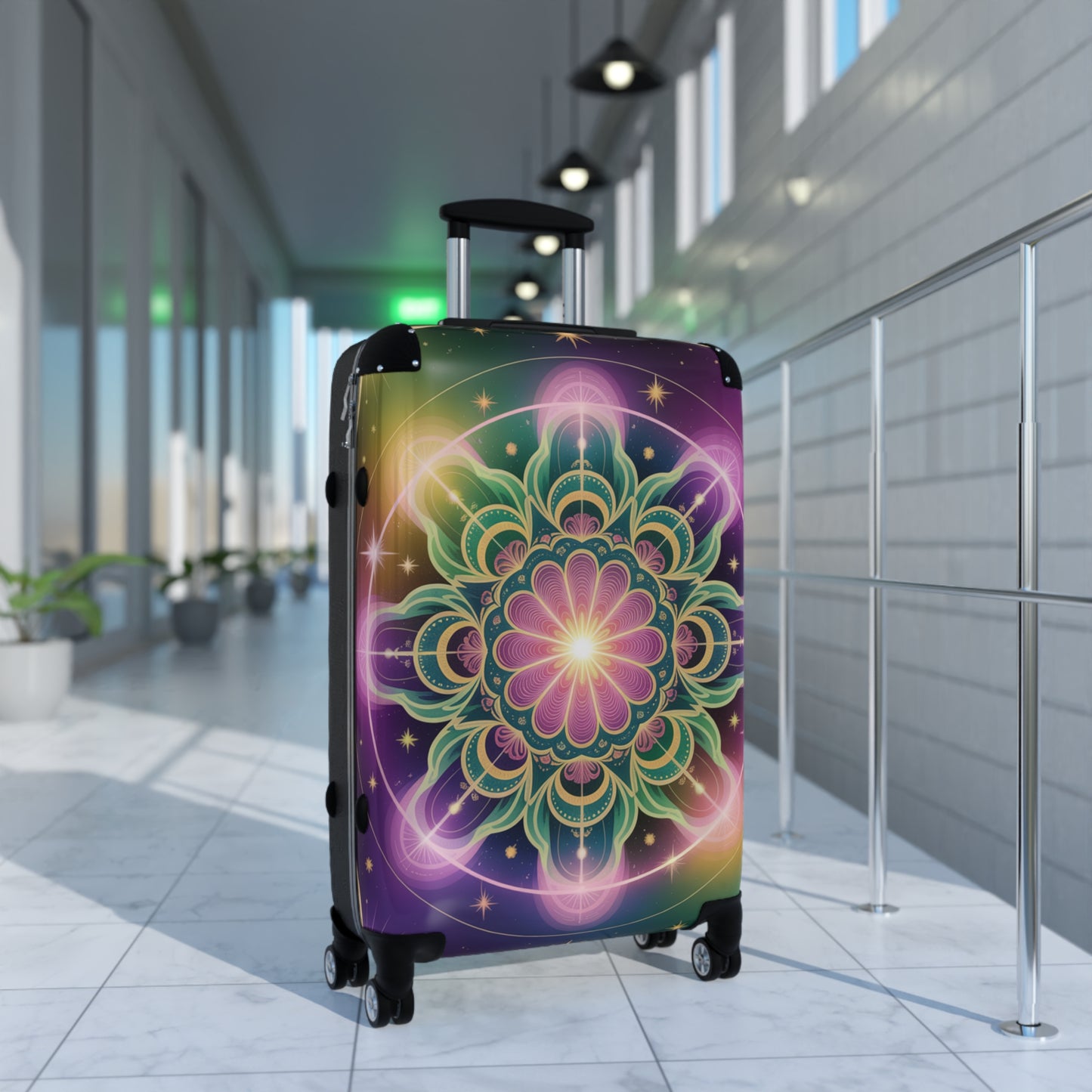 Colorful Mandala Suitcase - Travel Luggage, Bohemian Vacation Case, Unique Baggage, Colorful Travel Accessory, Festival Gear