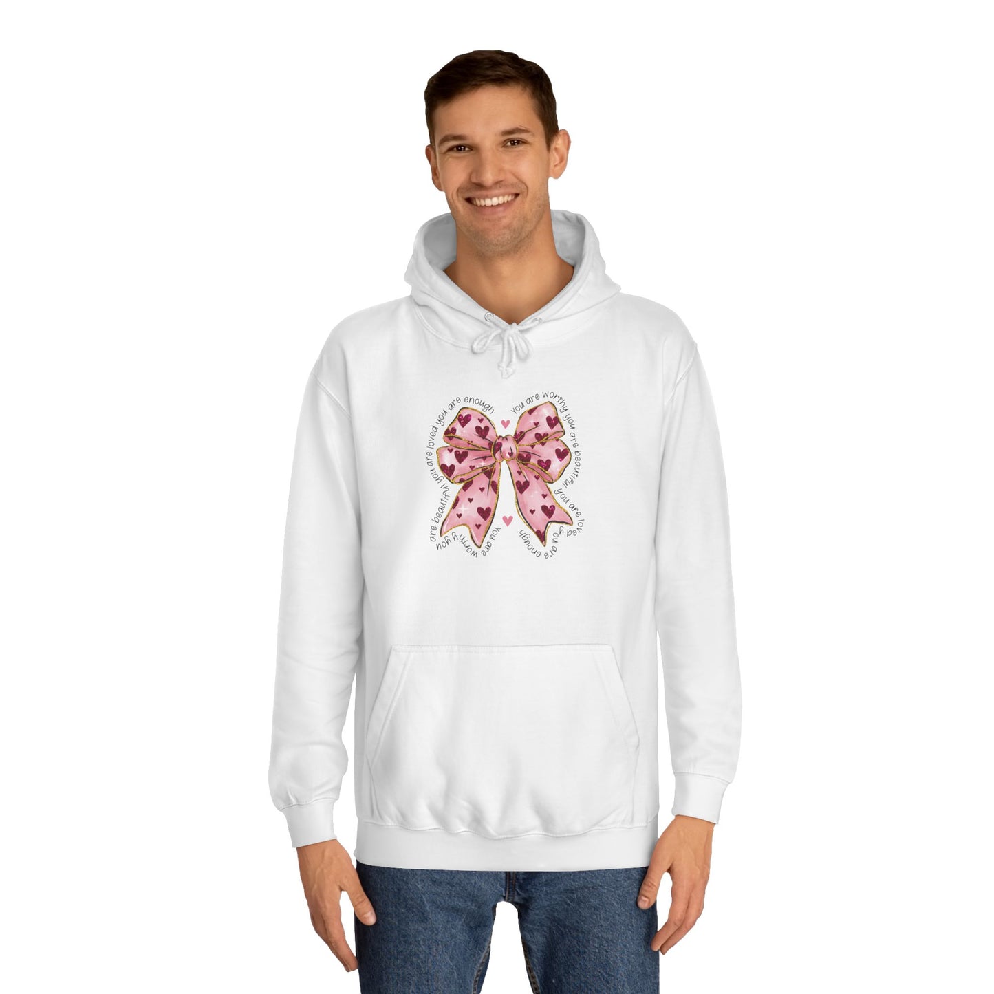 Cute Pink Bow College Hoodie - Stylish & Comfy