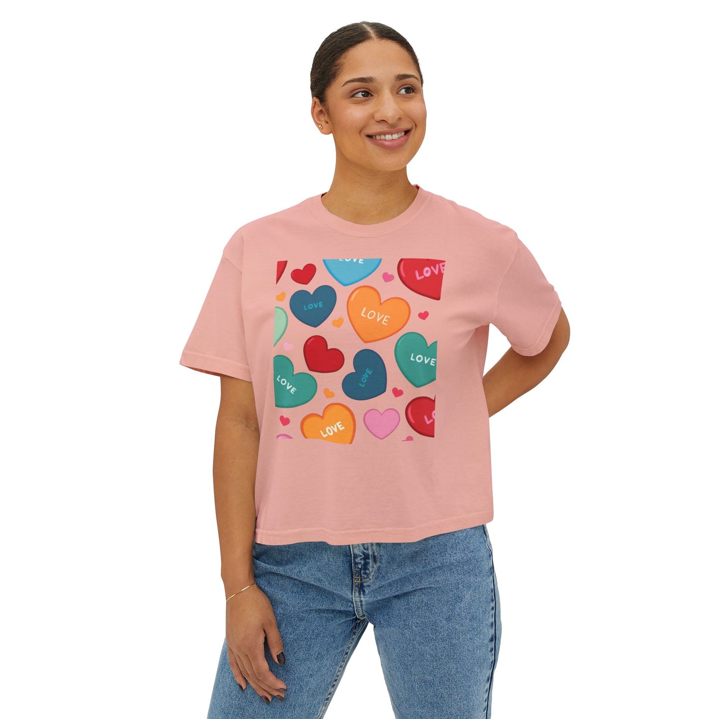 Heart Print Shirt Women's Love Boxy Tee