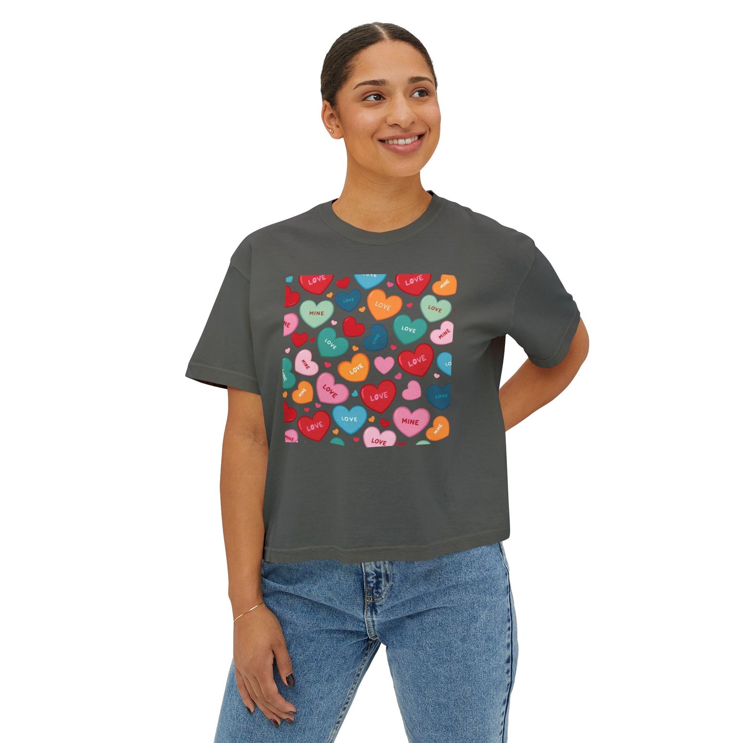 Women's Love Boxy Tee - Heart Print Shirt