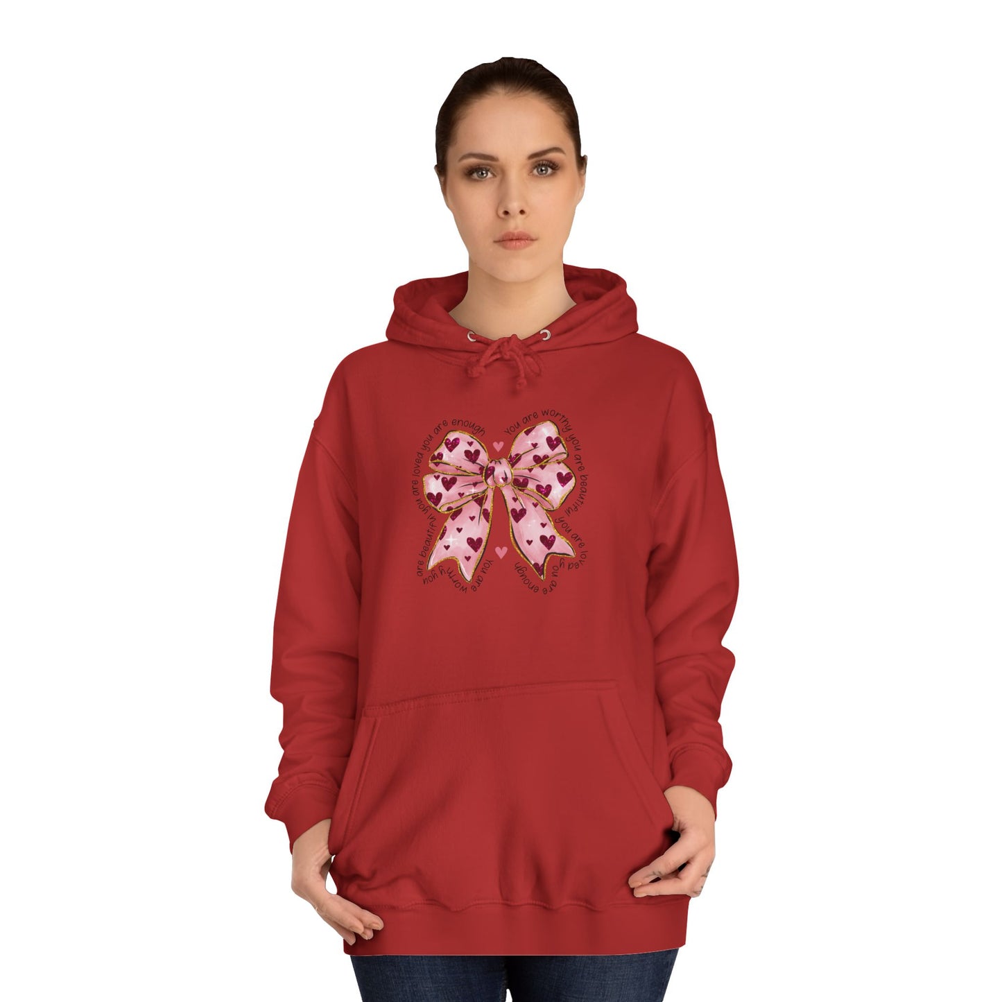 Cute Pink Bow College Hoodie - Stylish & Comfy