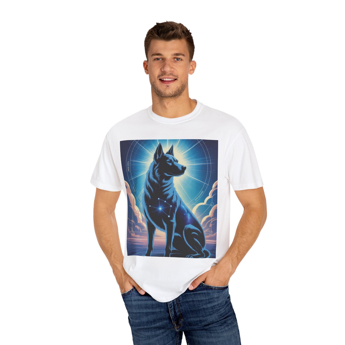 Cosmic Canine Men's T-shirt | Starry Dog Graphic Tee, Animal Lover Gift, Soft Cotton Top, Casual Wear, Unique Pet Shirt