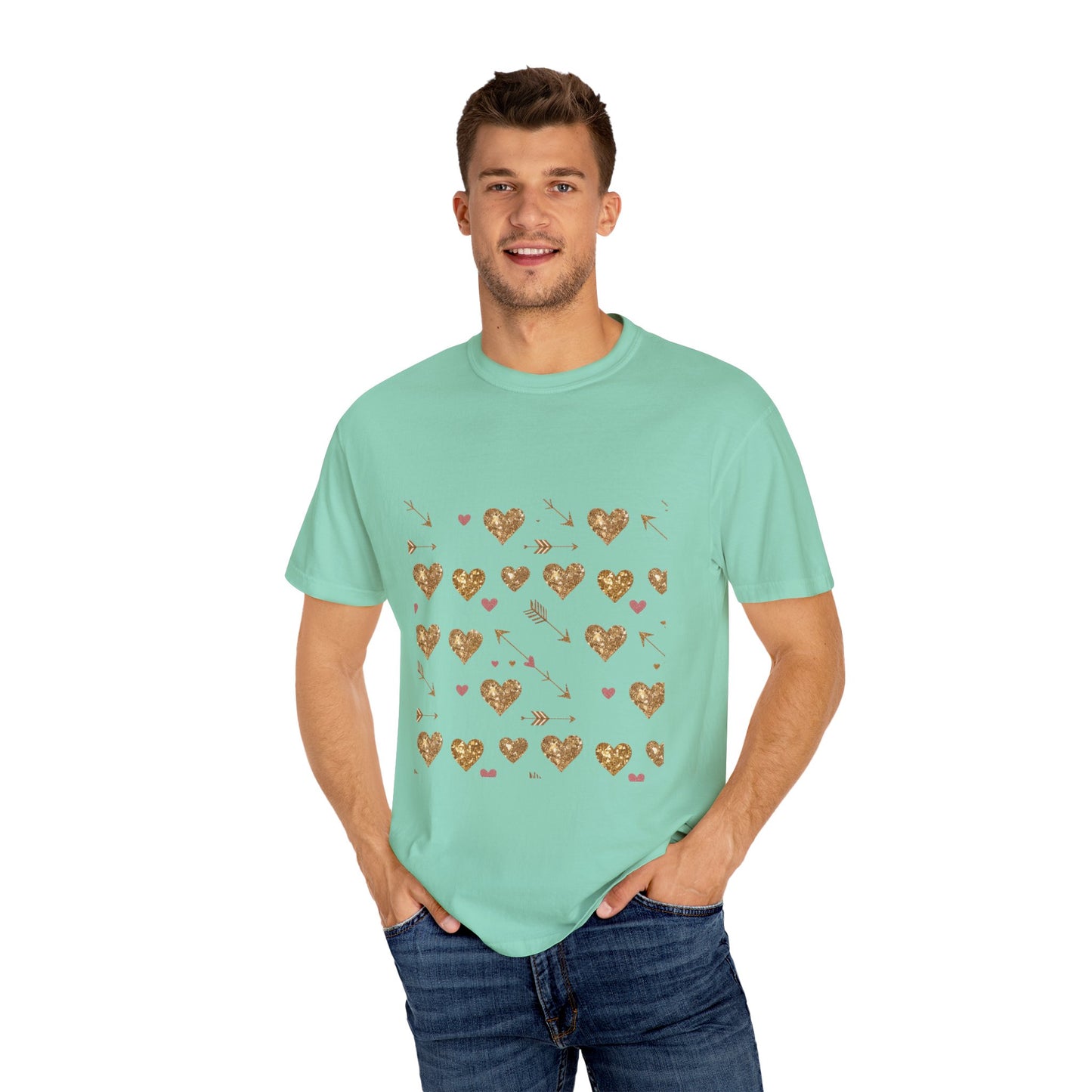 Gold Heart Pattern Women T-Shirt - Perfect for Everyday Love