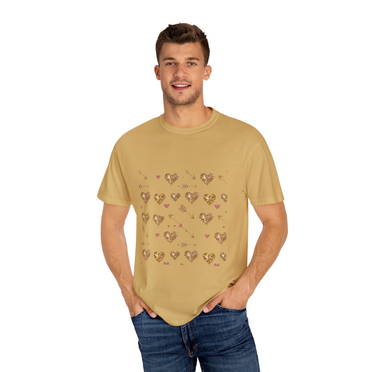 Gold Heart Pattern Women T-Shirt - Perfect for Everyday Love