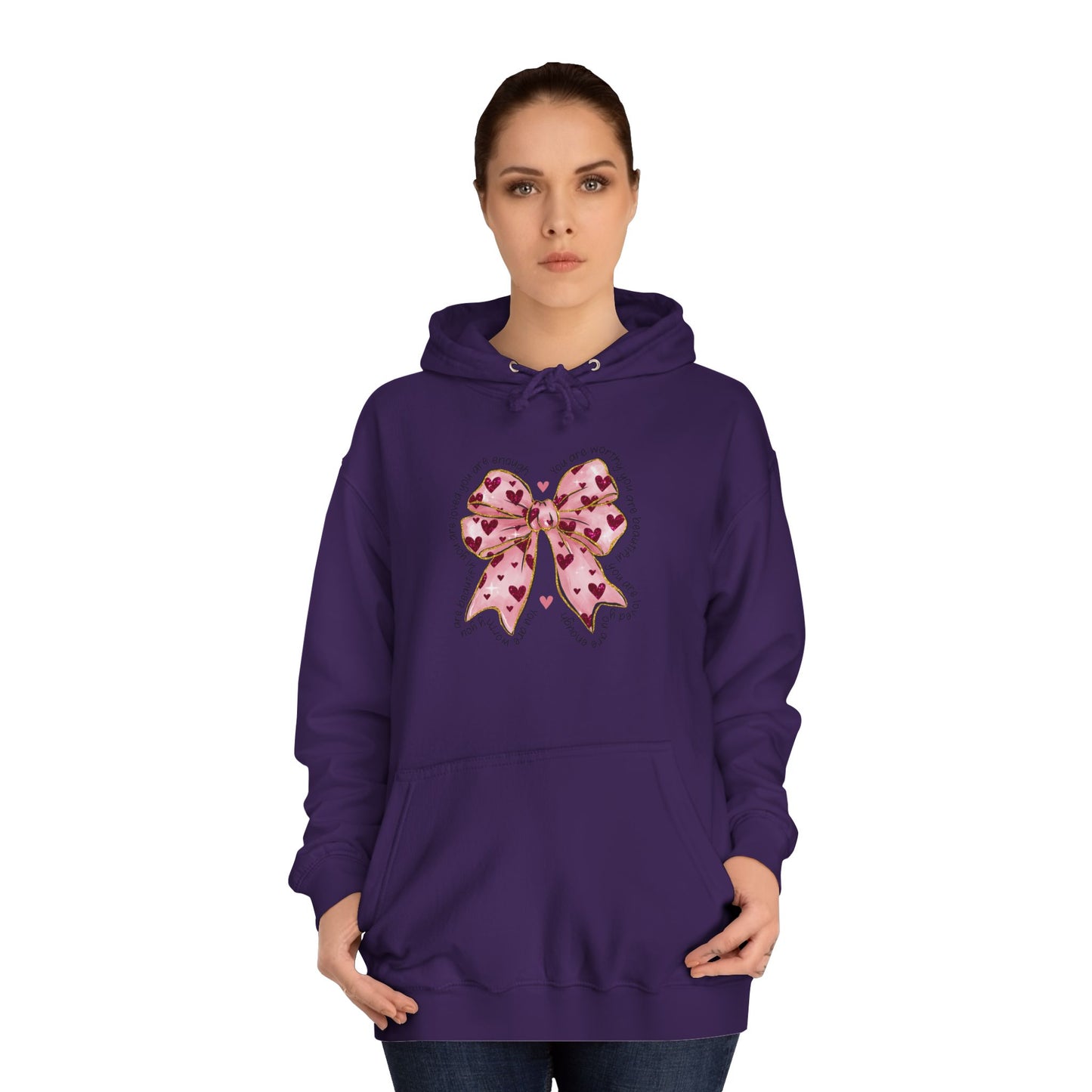 Cute Pink Bow College Hoodie - Stylish & Comfy