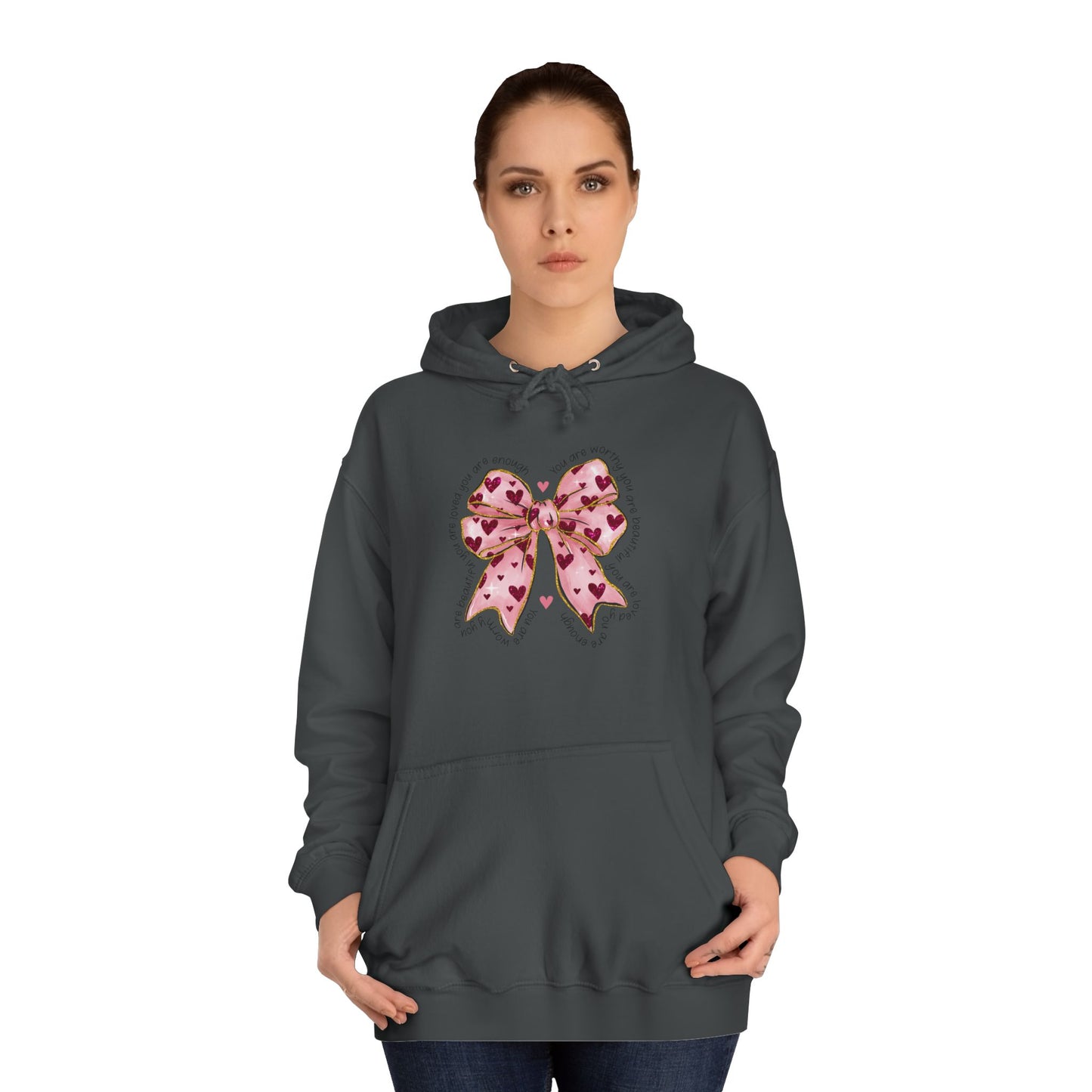 Cute Pink Bow College Hoodie - Stylish & Comfy