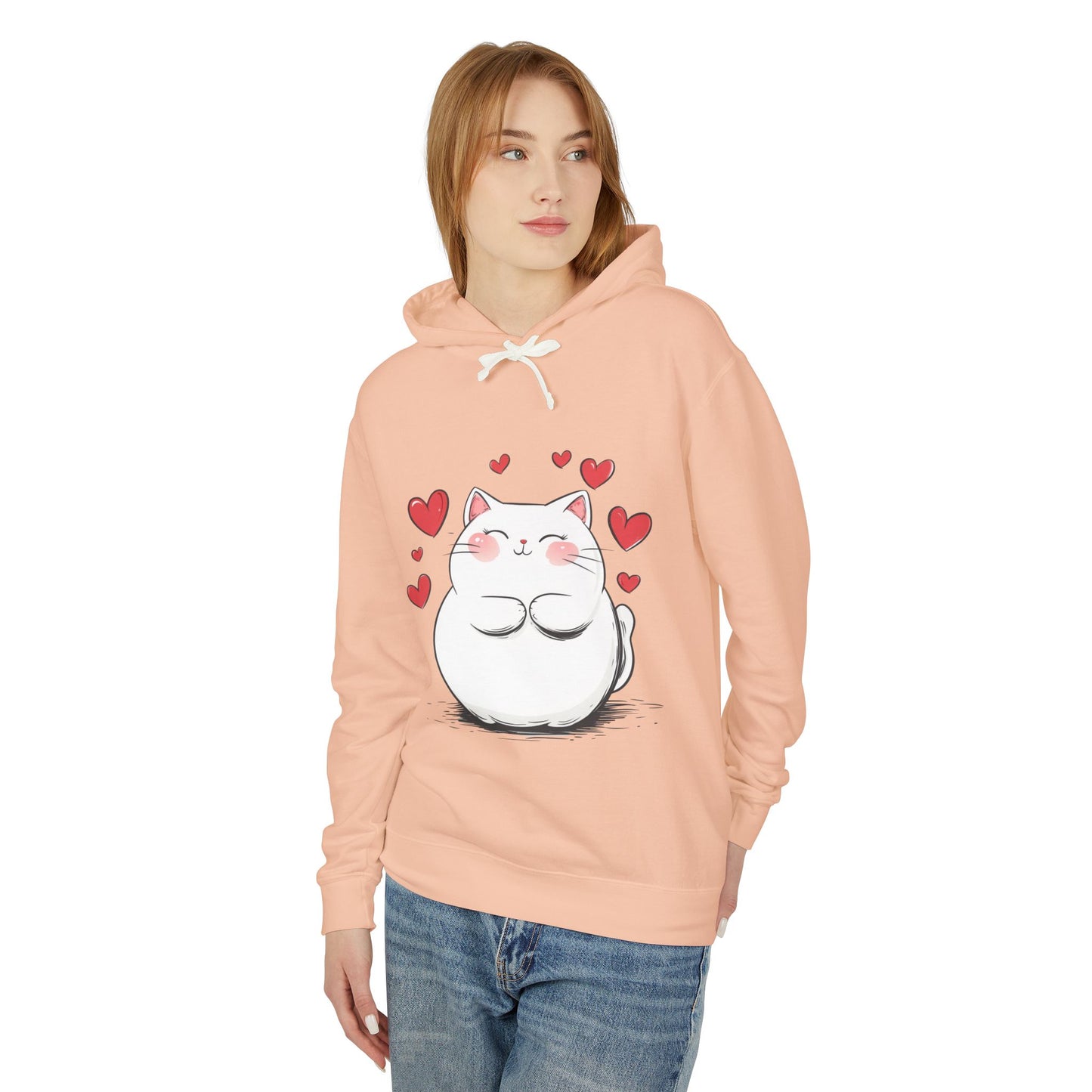 Cute Cat Love Lightweight Hooded Sweatshirt