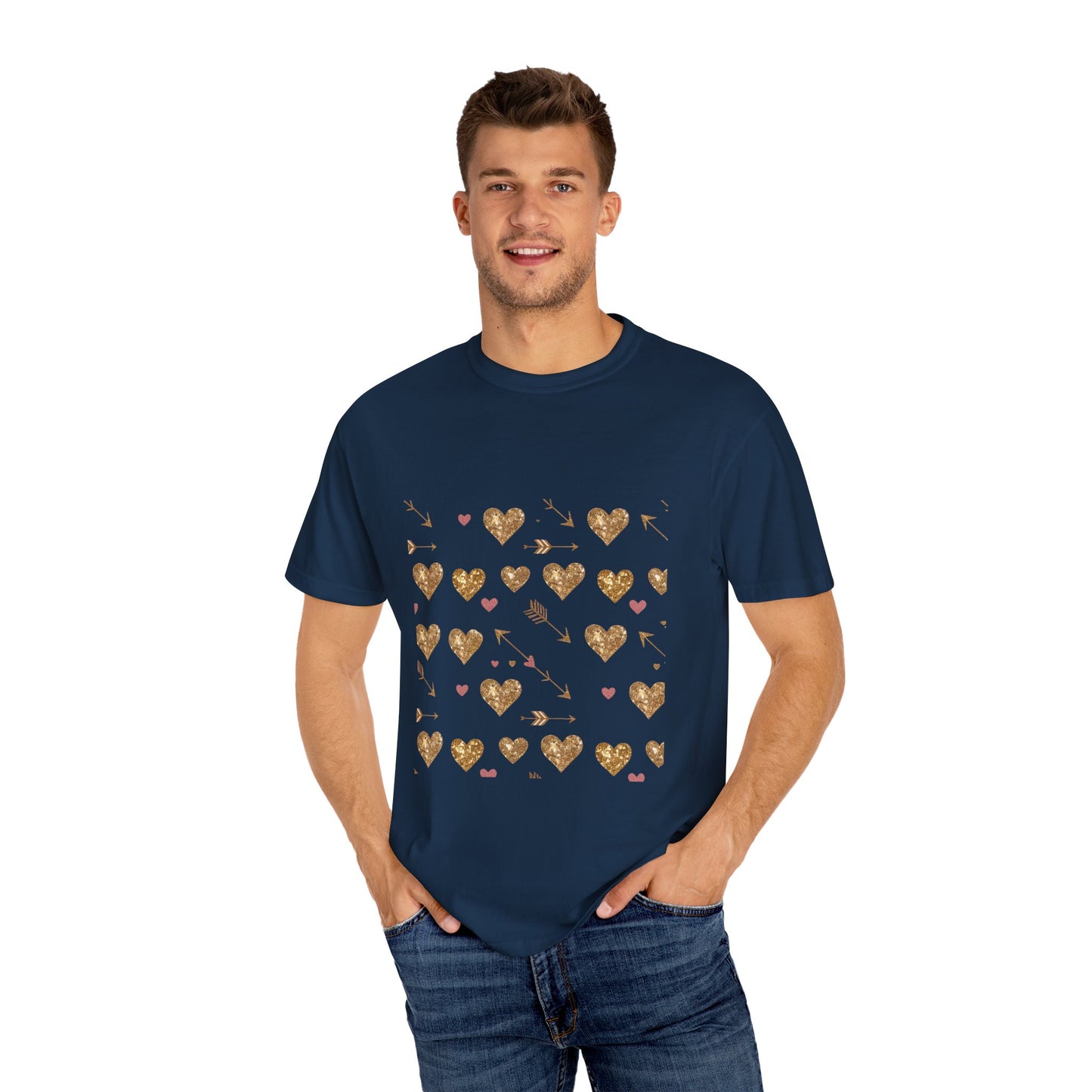 Gold Heart Pattern Women T-Shirt - Perfect for Everyday Love