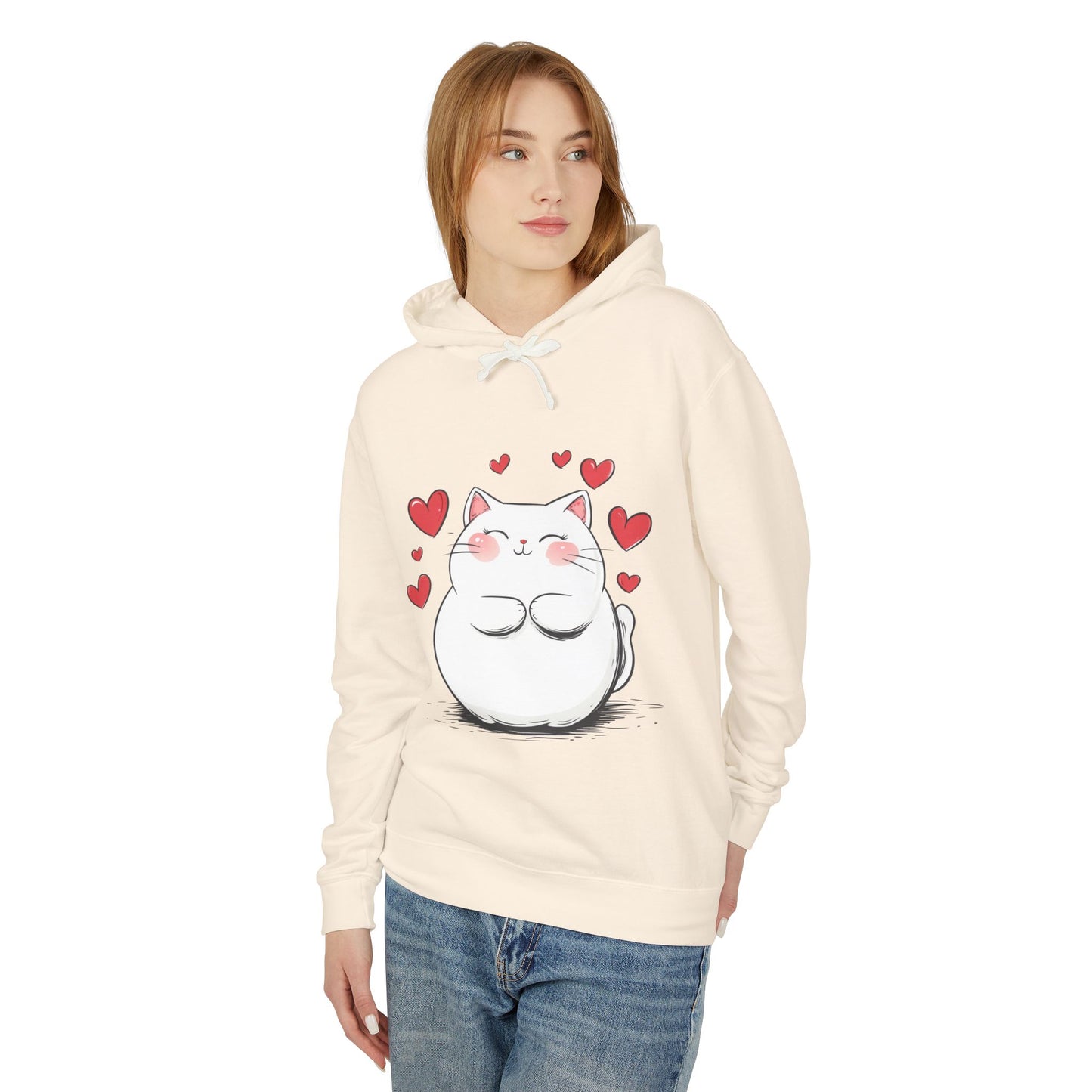 Cute Cat Love Lightweight Hooded Sweatshirt