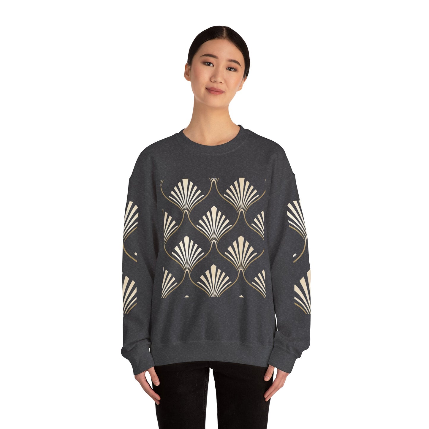 Elegant Gold Fan Pattern Crewneck Sweatshirt