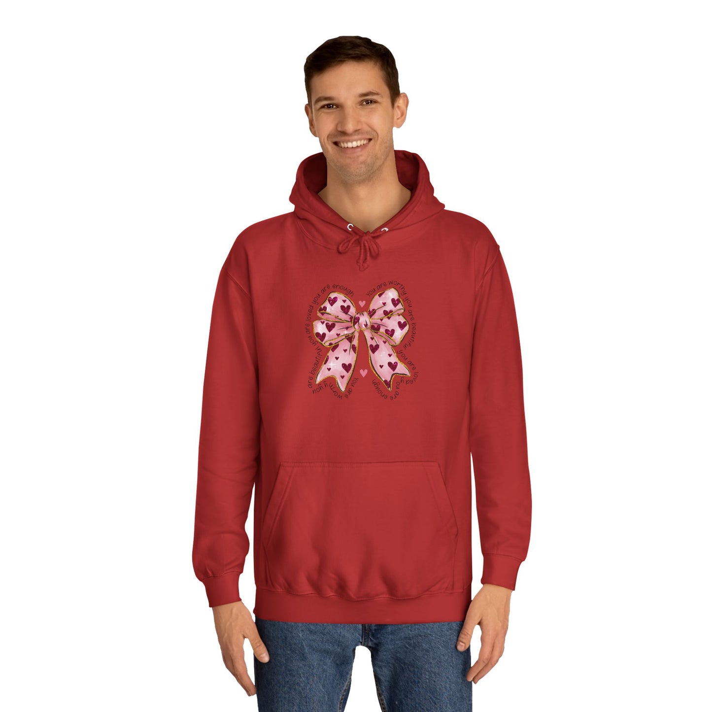 Cute Pink Bow College Hoodie - Stylish & Comfy